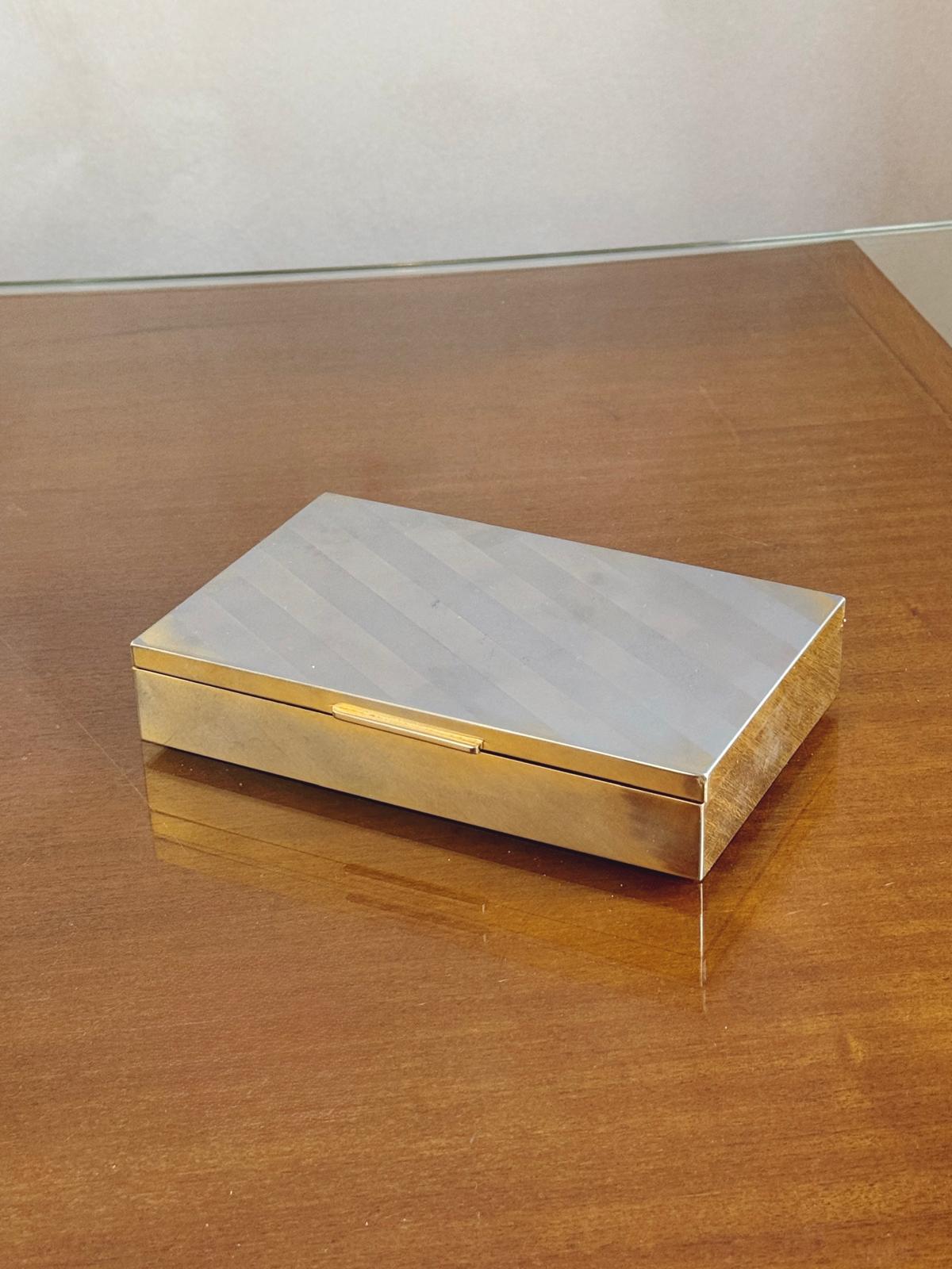 1970s Silver and Gold Plated Desk Box with Diagonal Stripes