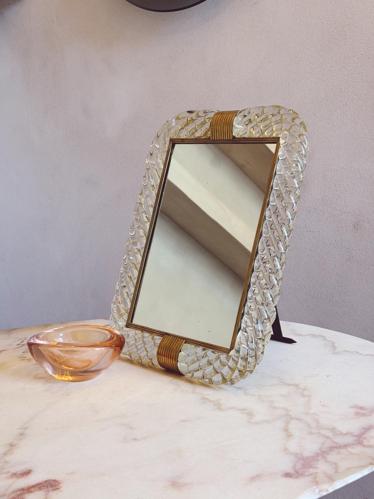 1940s Twisted Signed Seguso Glass Frame & Mirror