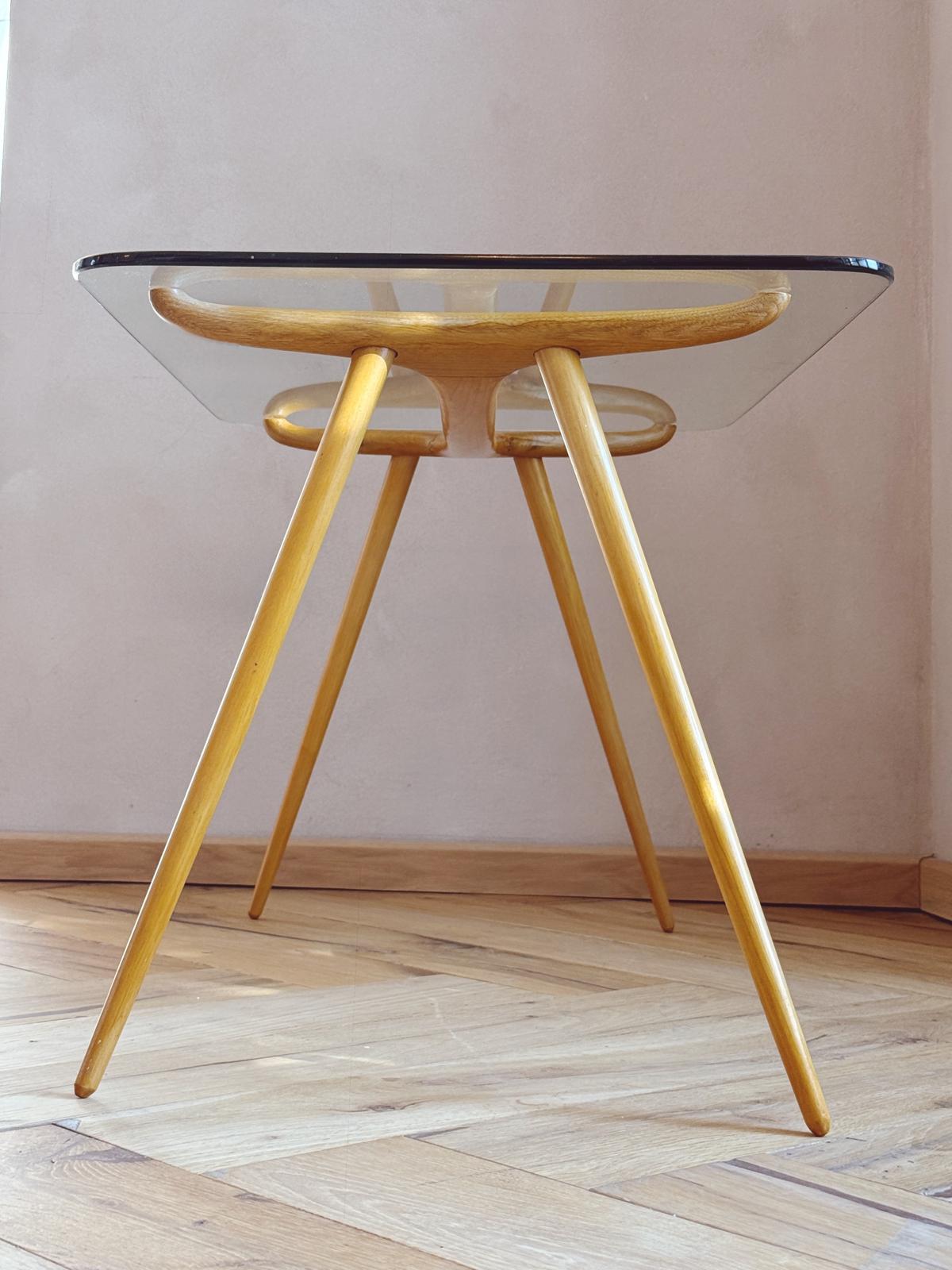 1960ss Glass and Wood Side Table by Ezio Longhi for Elam