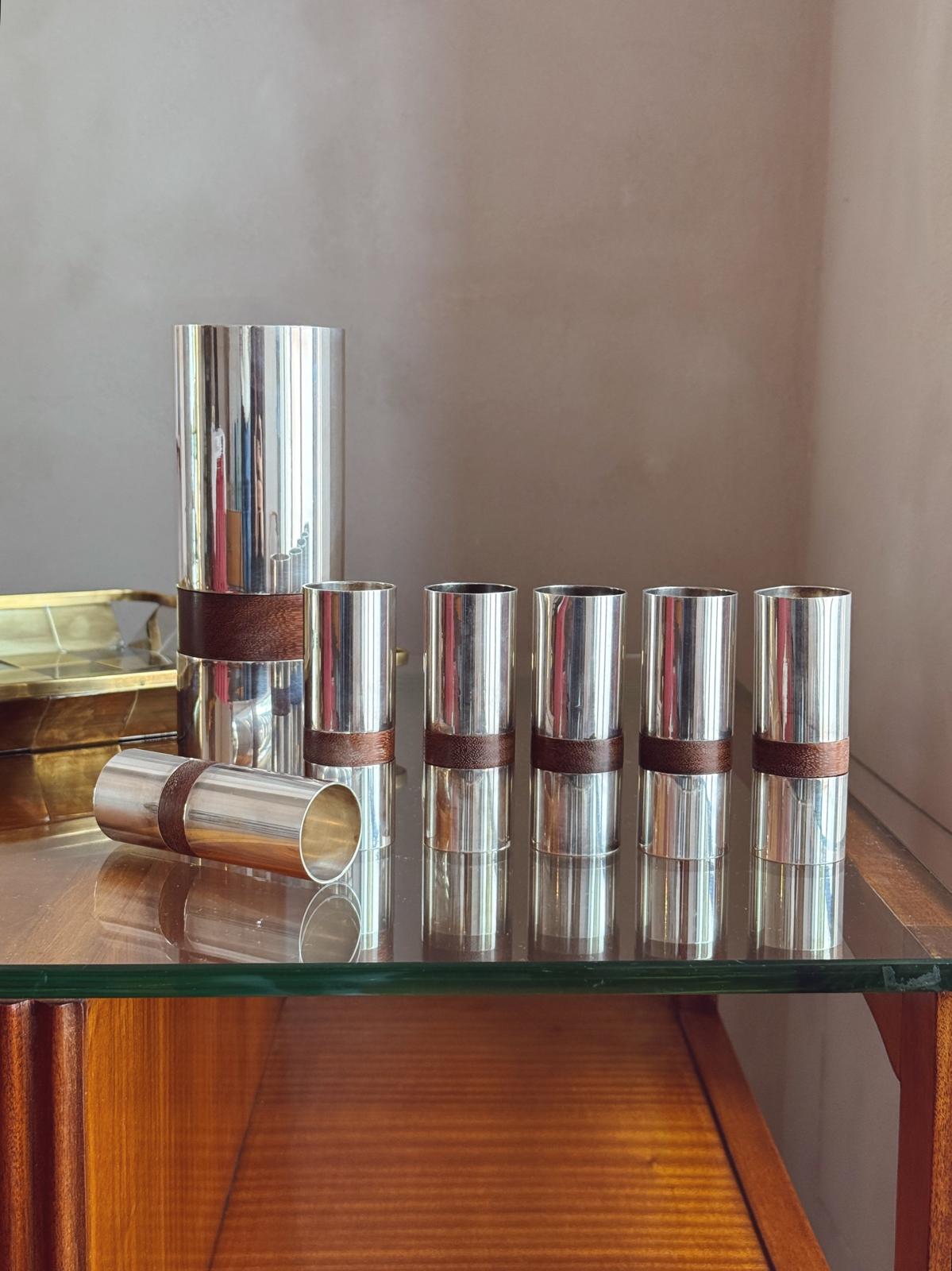 1960s Lino Sabattini for Christofle Silver and Teak Cocktail Set
