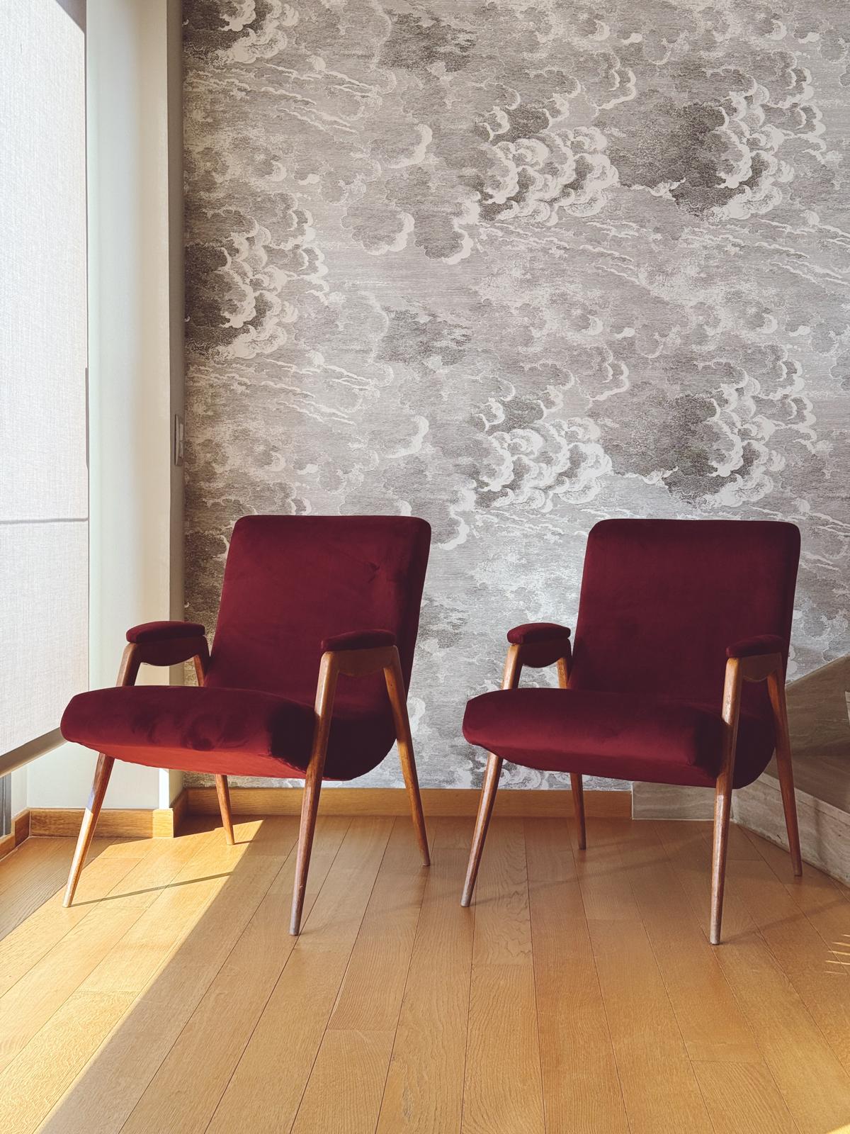 Pair of 1960s Italian Armchairs in Plum Dedar Velvet