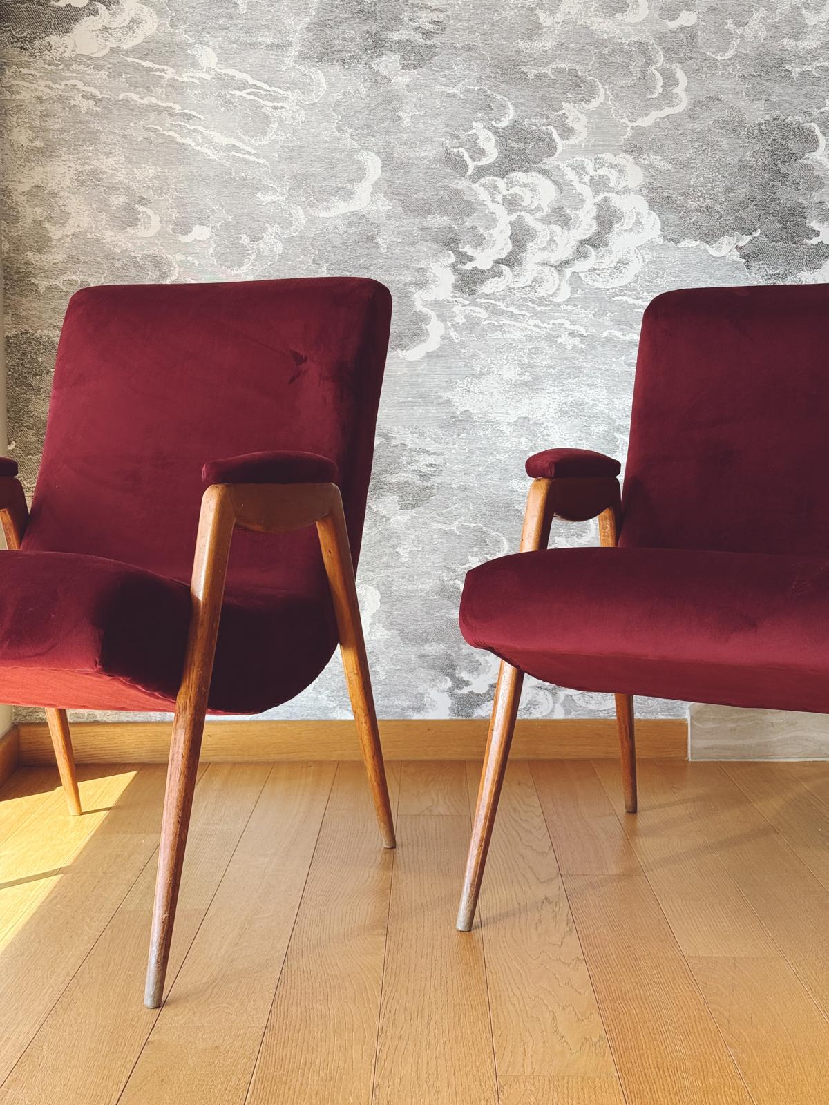 Pair of 1960s Italian Armchairs in Plum Dedar Velvet