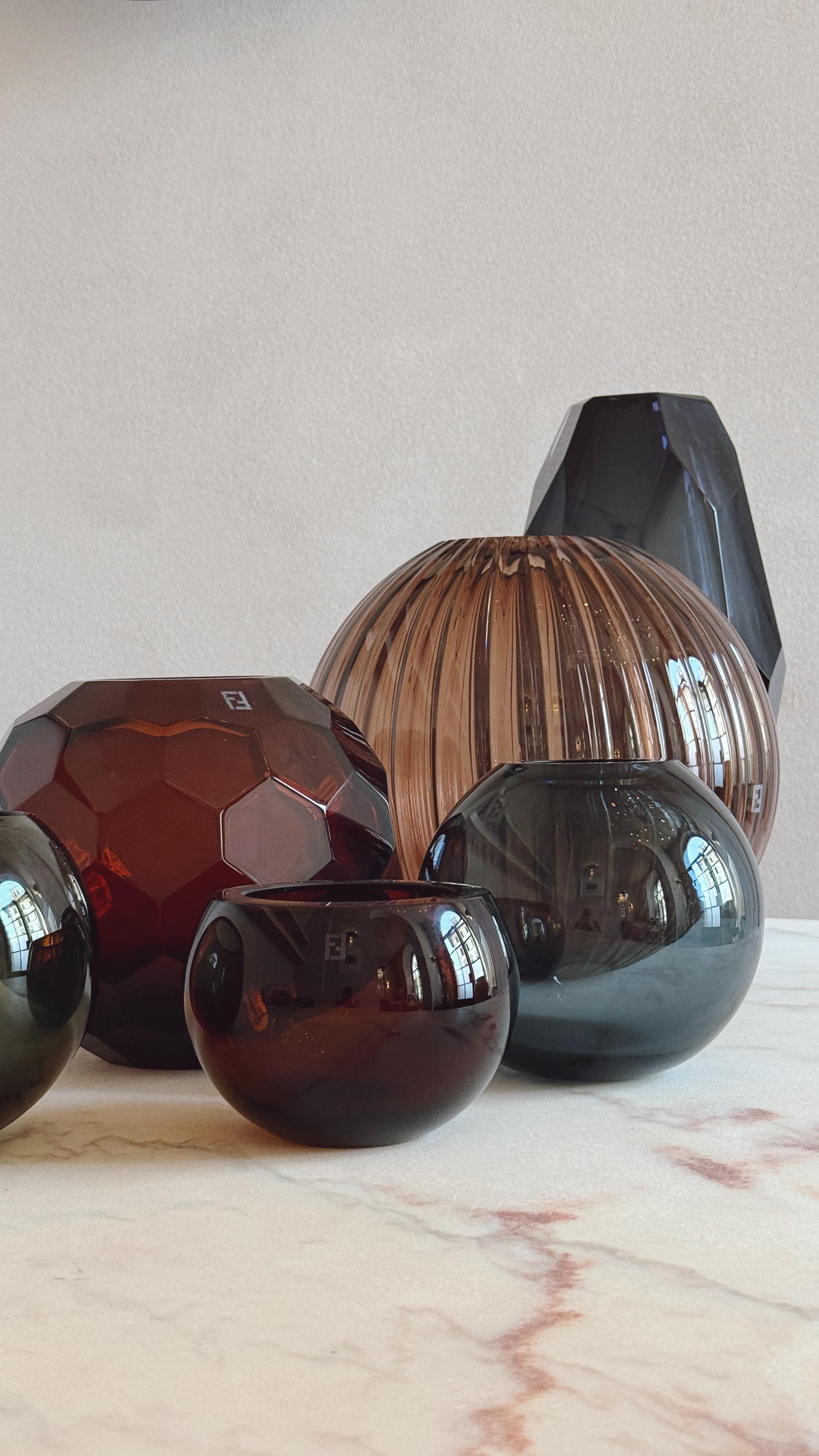 Hand-blown Murano Large Rigata Sphere Vase from the Fendi Casa Archive