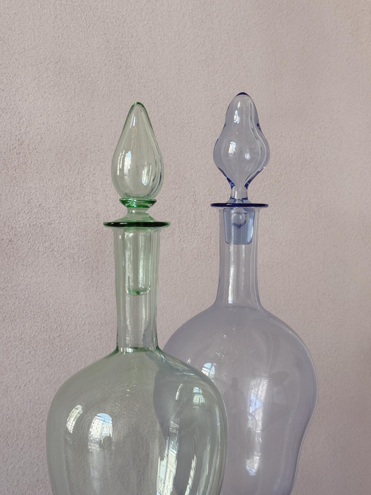 Hand-Blown Murano Glass Decanters by Pauly & Co., Green & Blue, 1940s