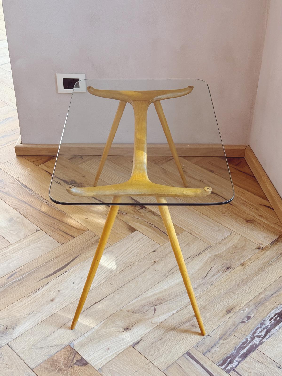 1960ss Glass and Wood Side Table by Ezio Longhi for Elam