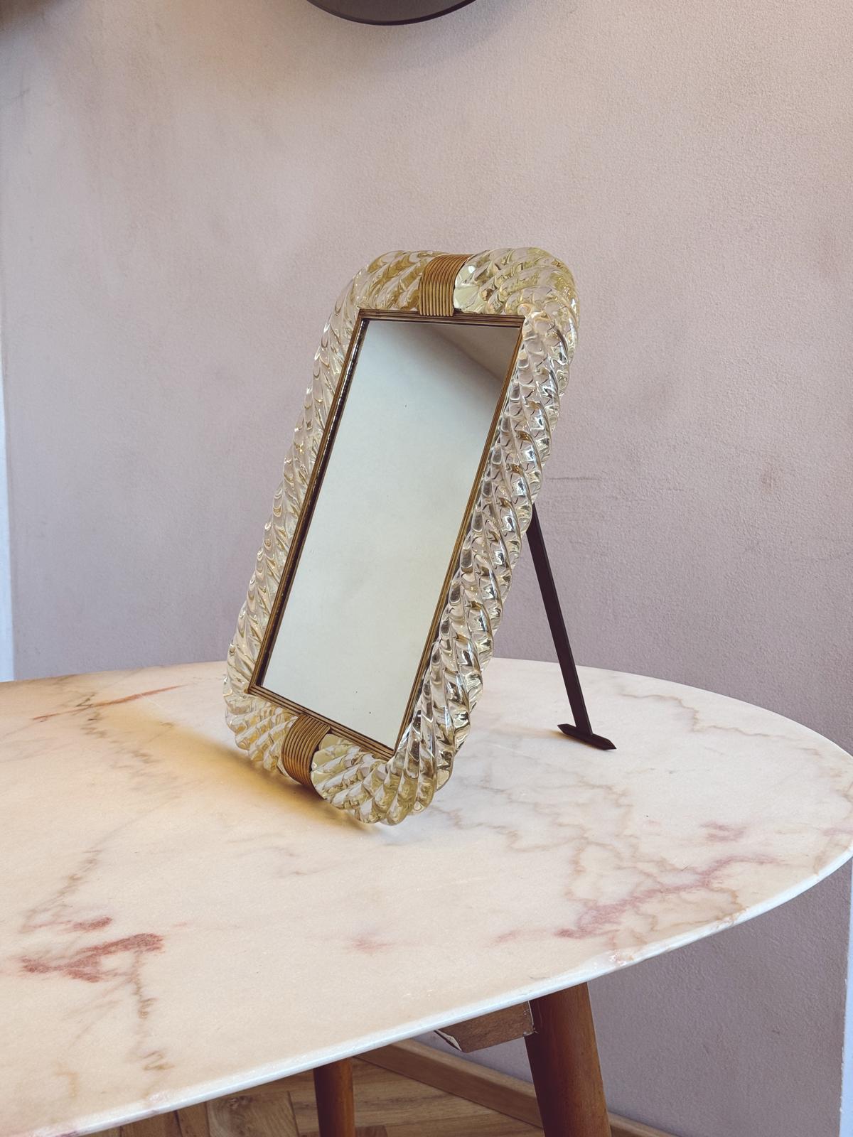 1940s Twisted Signed Seguso Glass Frame & Mirror