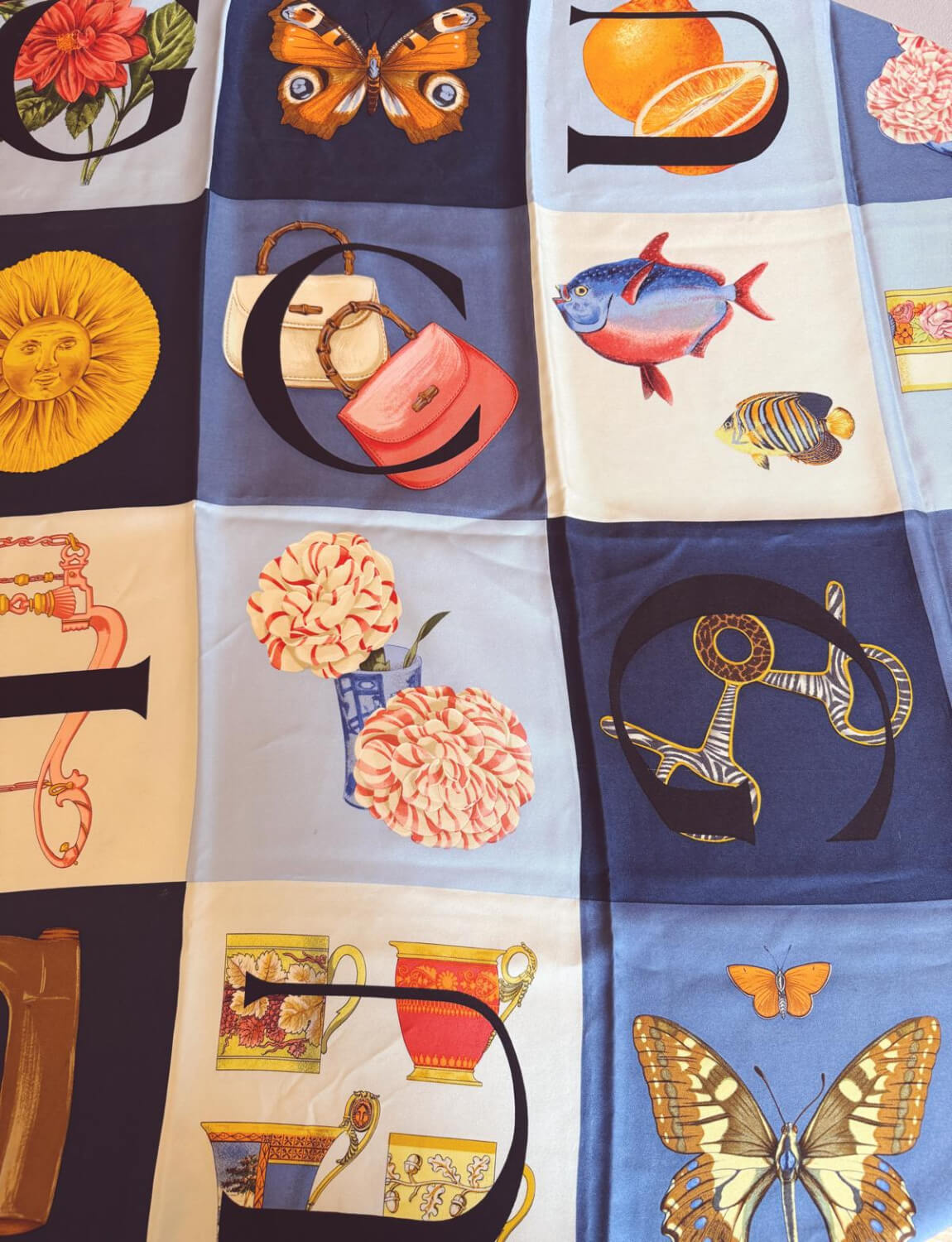 1980s Blue Gucci Silk Scarf