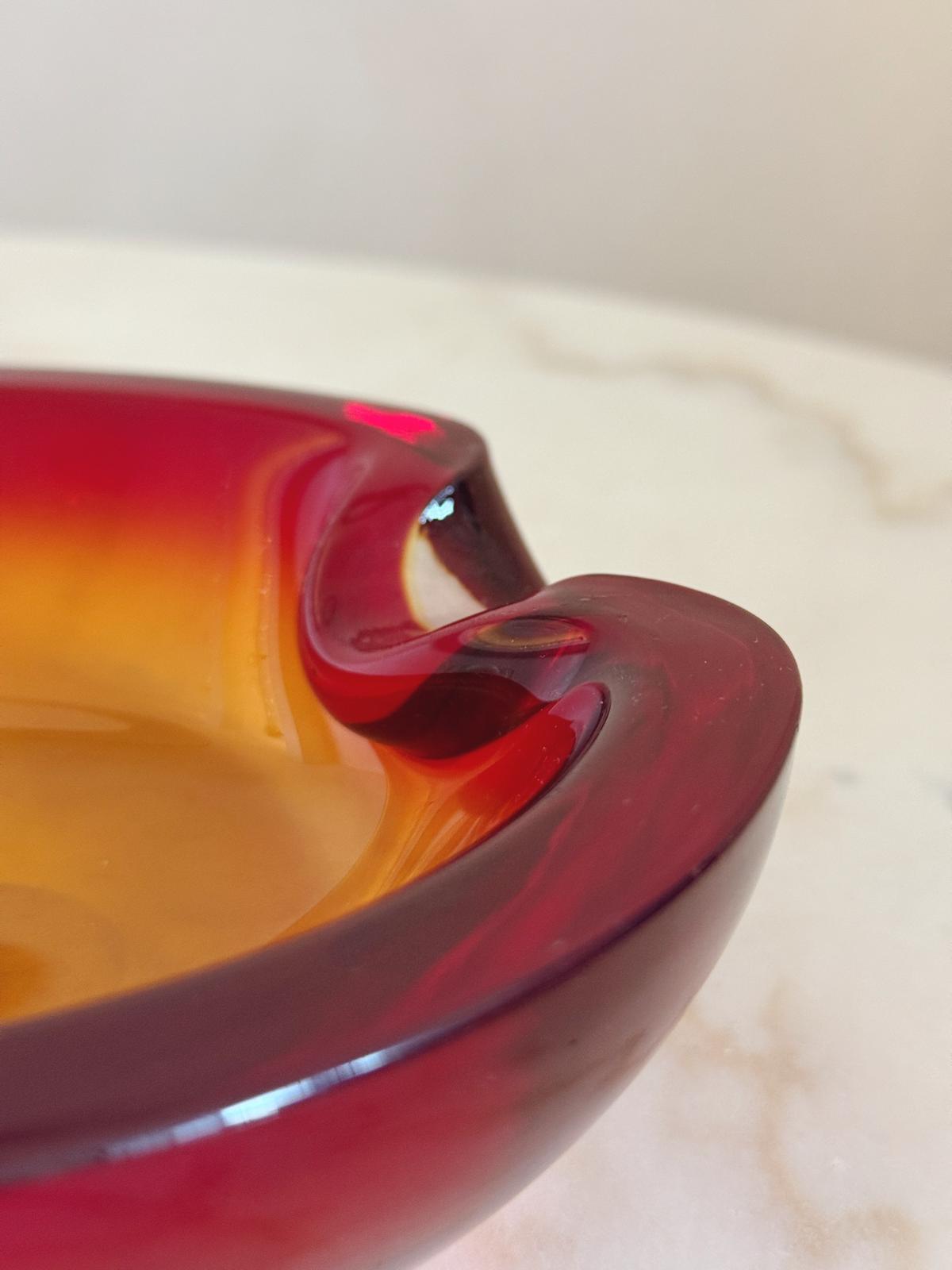 1970s Round Red Murano Glass Bowl