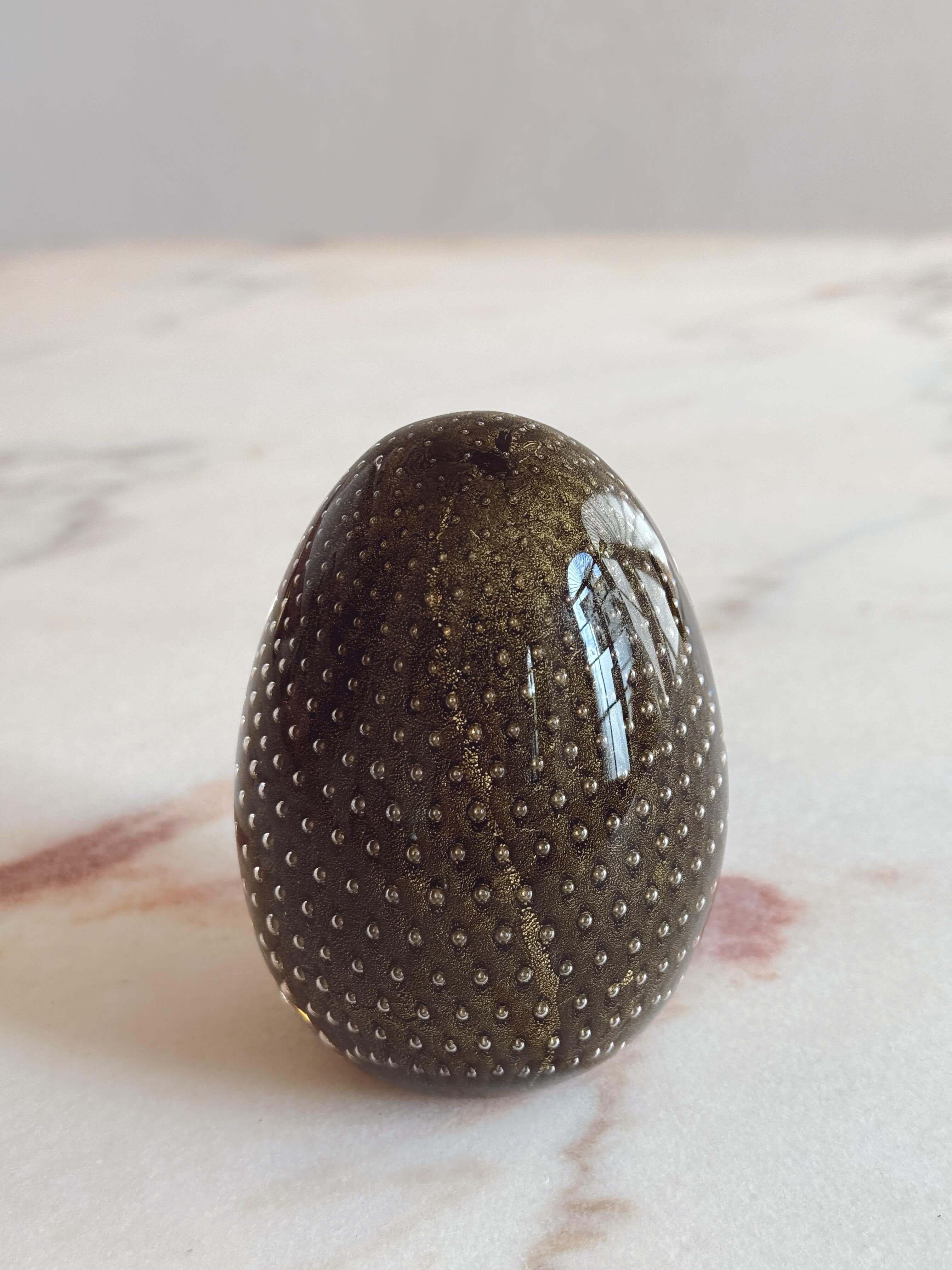 Pair of 1960s Venini Black & Gold hand-blown Murano Glass Signed Eggs