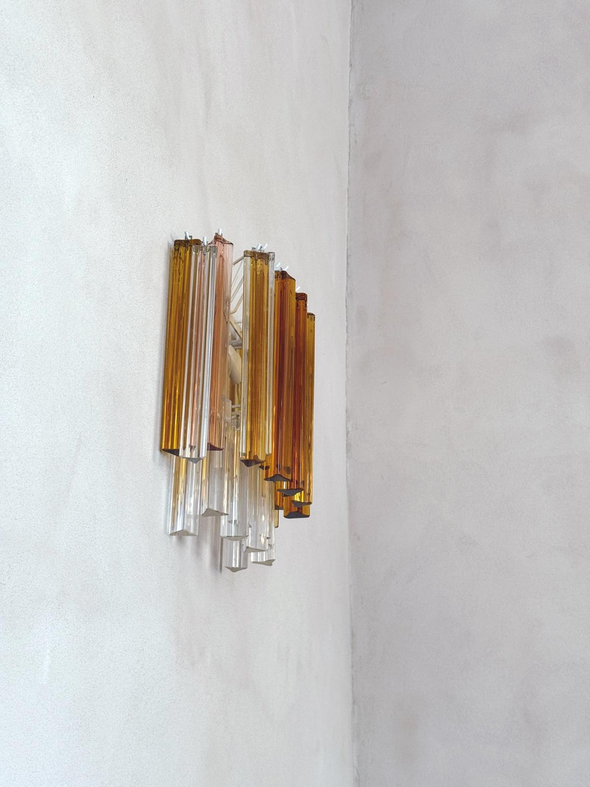 1970s Venini Murano Glass Wall Lights with Amber, Pink and Orange glass