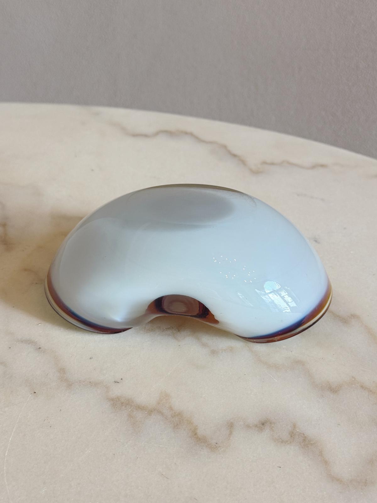 1970s Hand-blown Murano Glass White and Amber Bowl