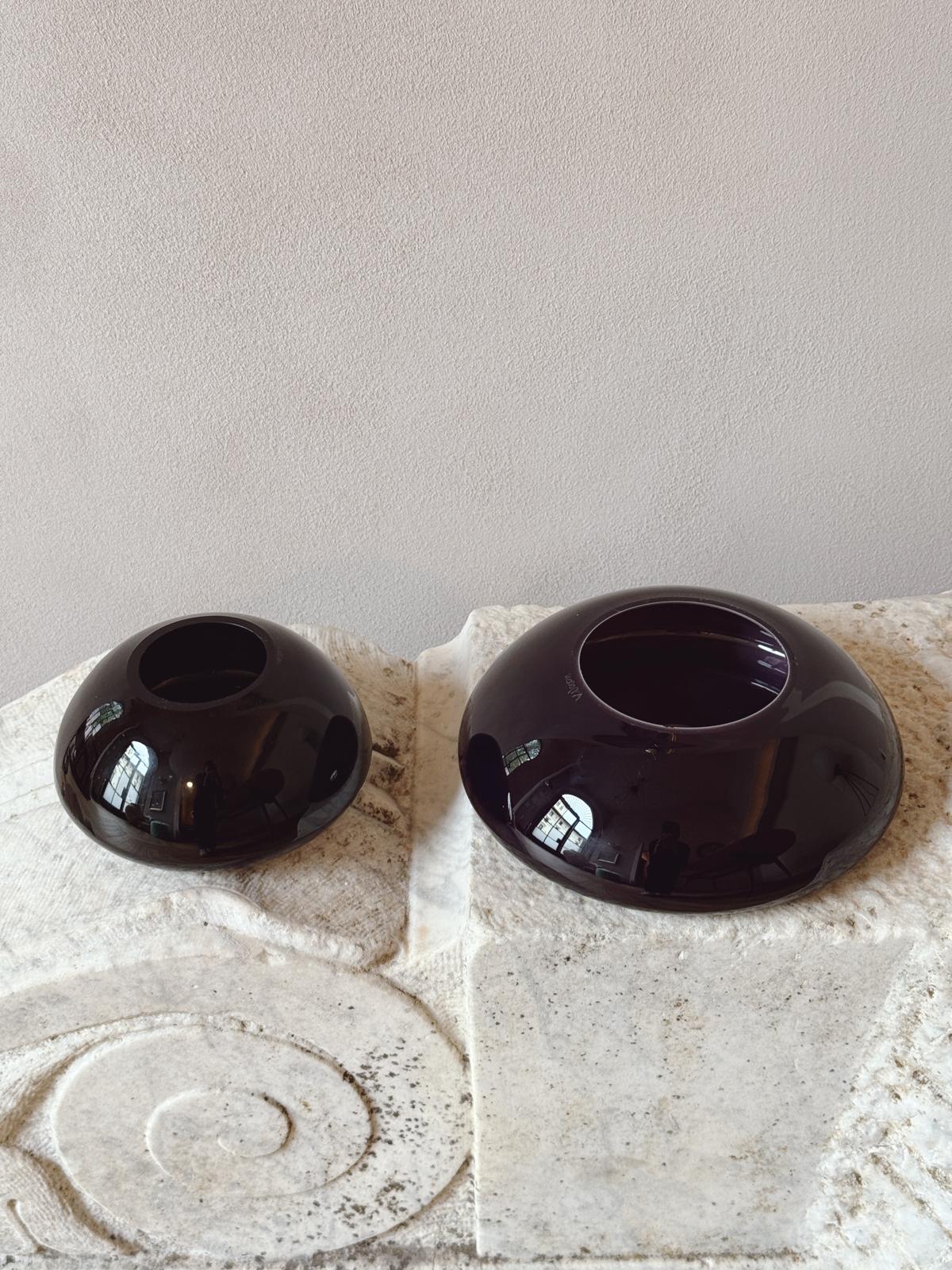 Pair of 1980s Murano Glass Black Organic Bowls by V Nason