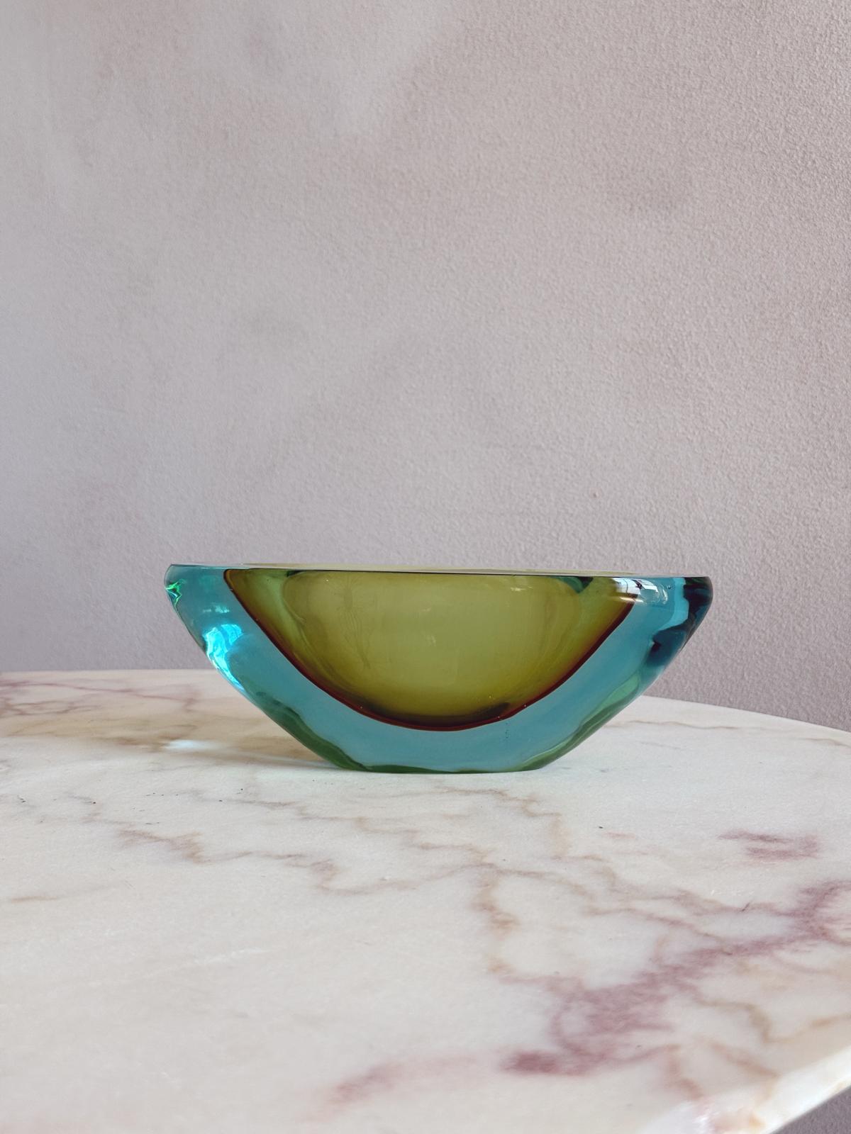 1970s Turquoise and green sommerso Flavio Poli Bowl