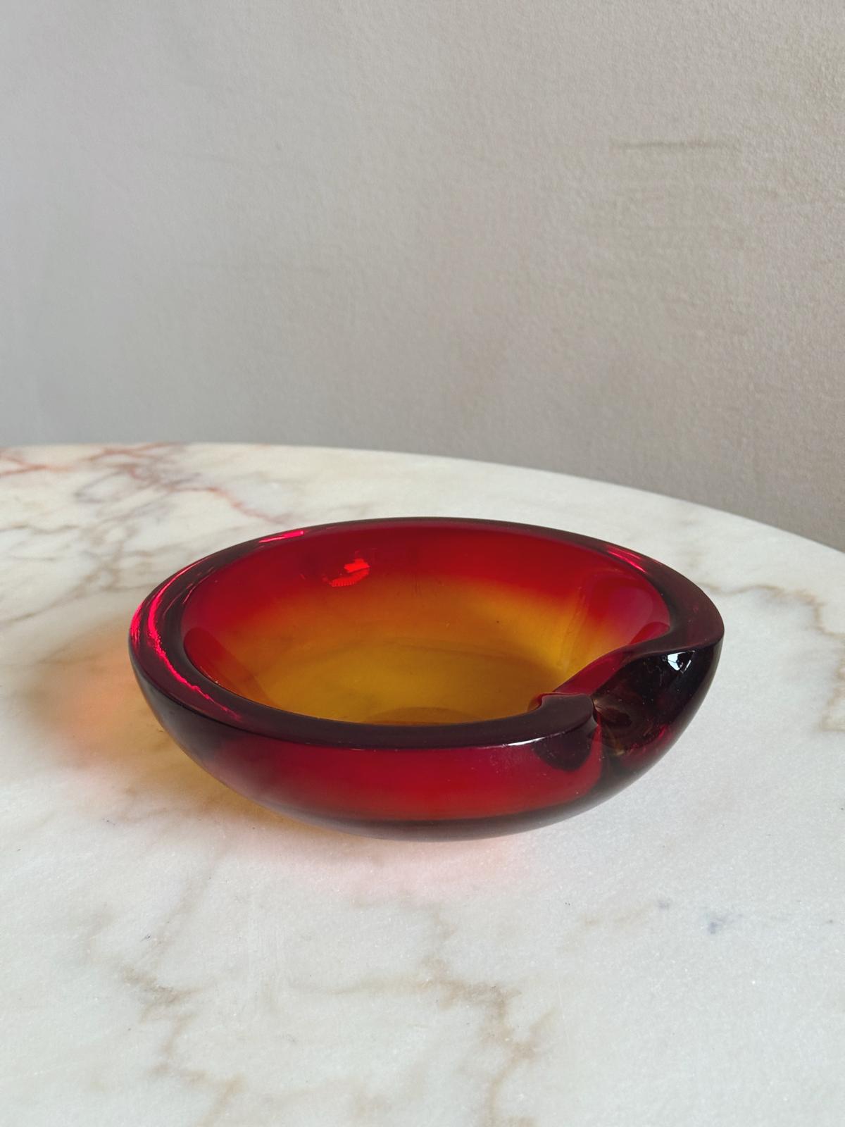 1970s Round Red Murano Glass Bowl