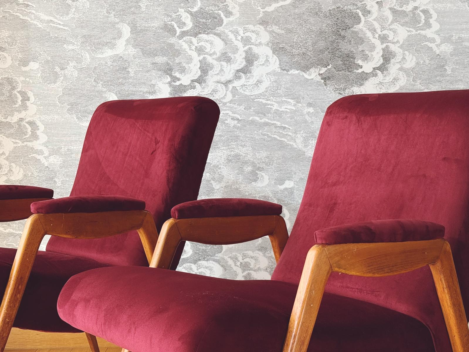 Pair of 1960s Italian Armchairs in Plum Dedar Velvet