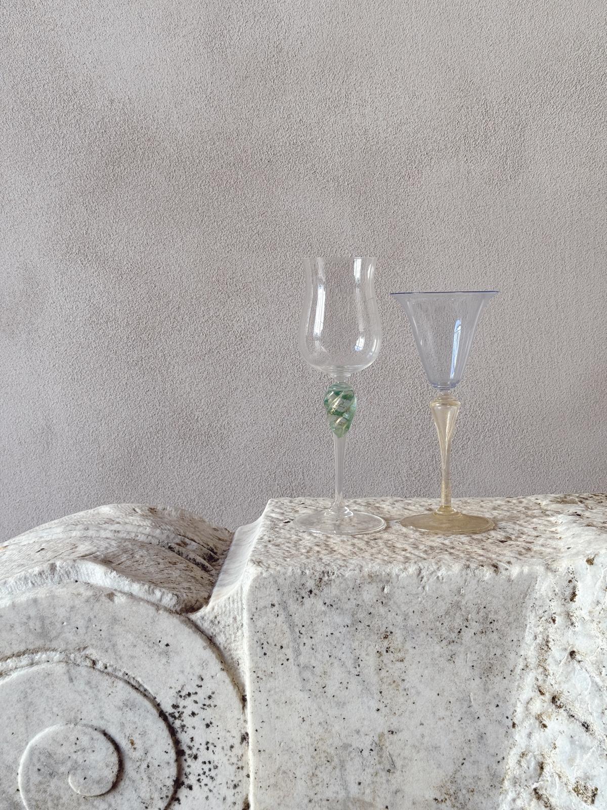 Perfectly Unmatched 1930s Duchessa Murano Wine Glasses (Set of 8)