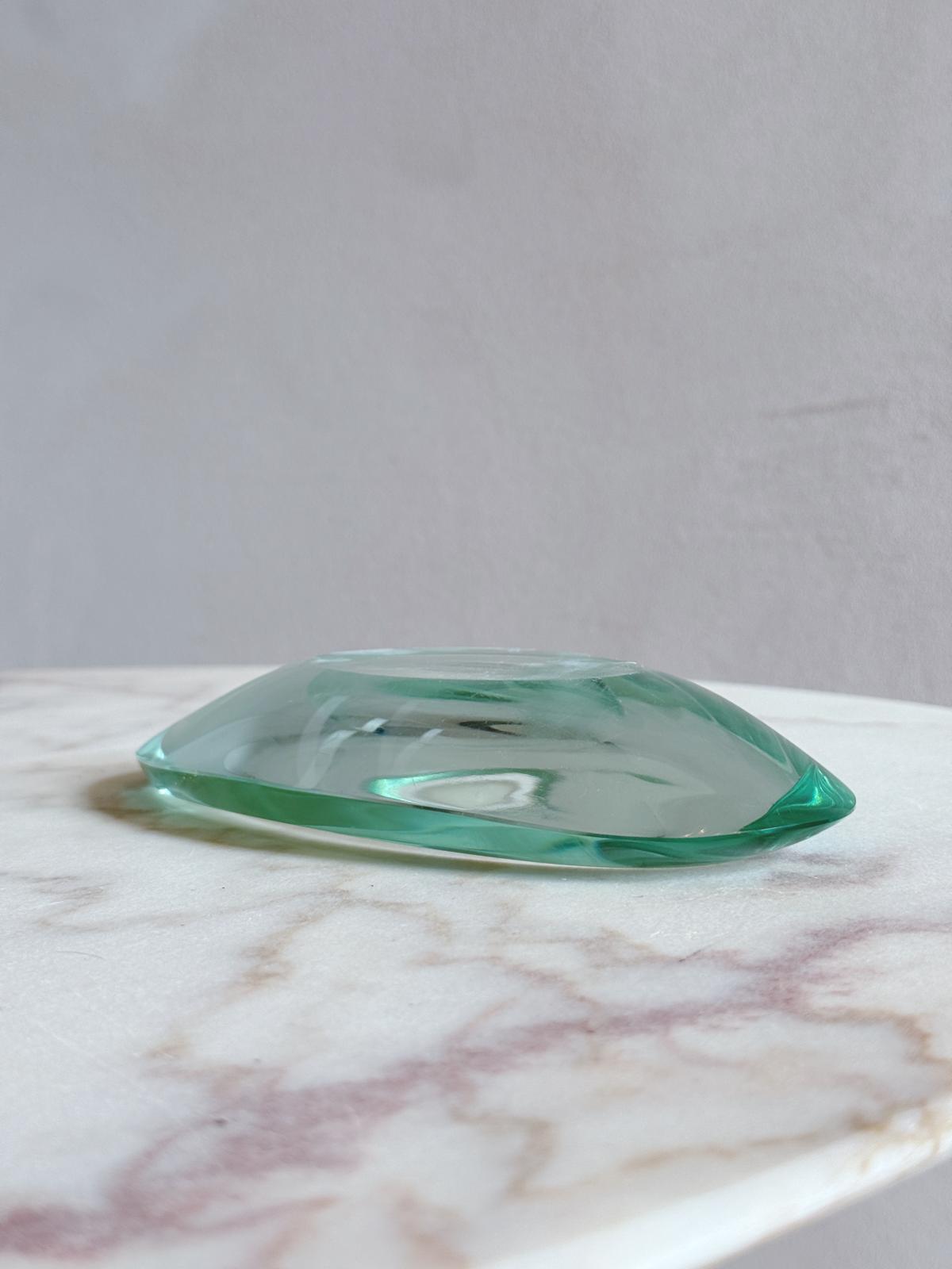 1960s Fontana Arte Turquoise Glass Asymmetric Bowl