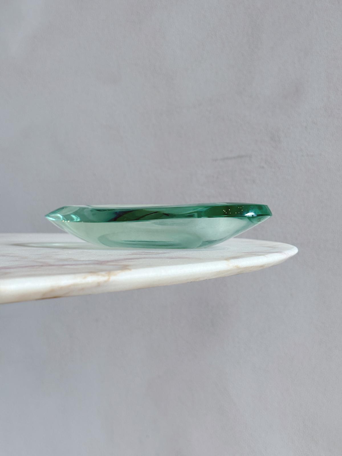 1960s Fontana Arte Turquoise Glass Asymmetric Bowl