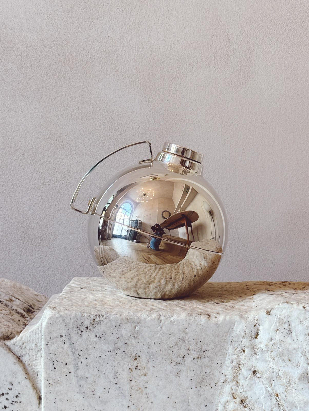 1960s Silver Plated Modernist Sphere Cocktail Thermos