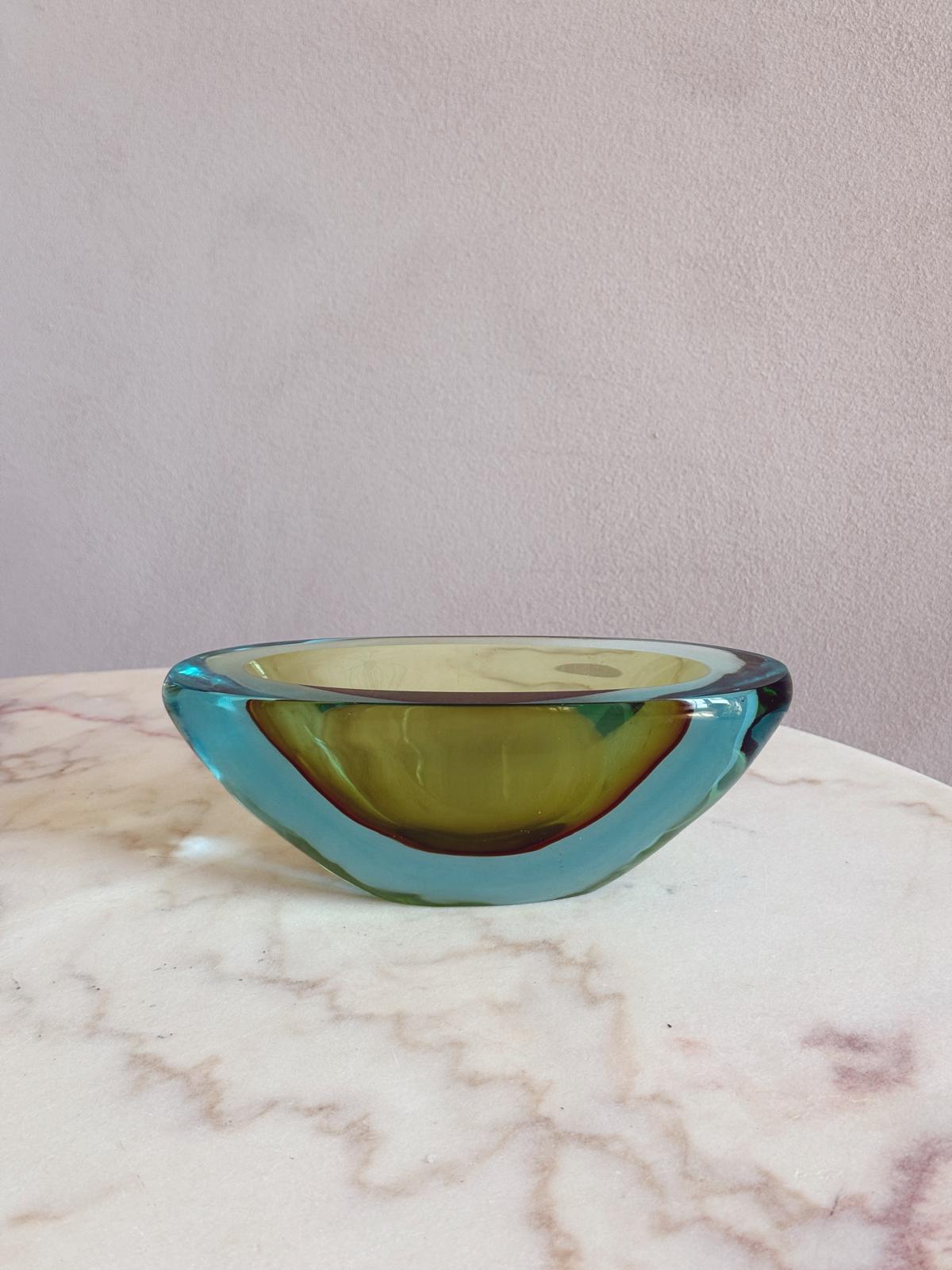 1970s Turquoise and green sommerso Flavio Poli Bowl