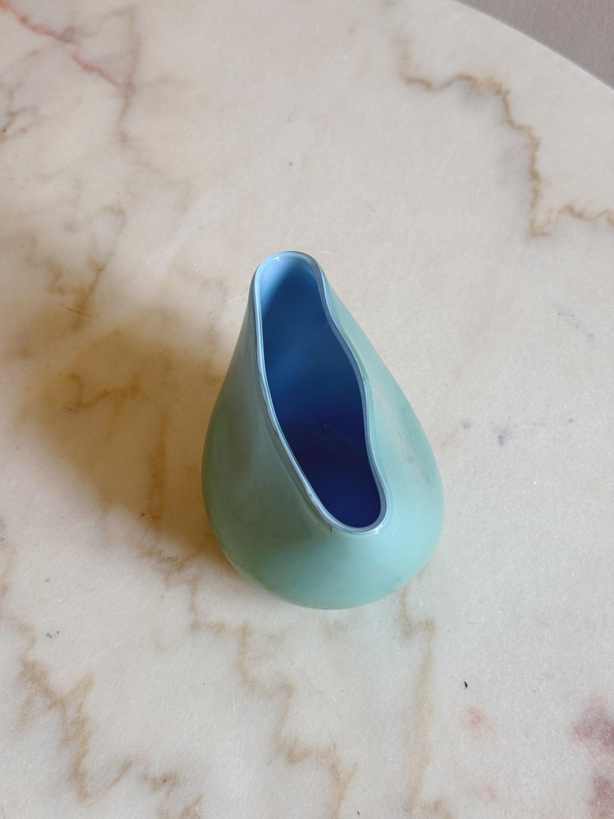 1960s Hand-blown Pale Blue Murano glass tiny vase
