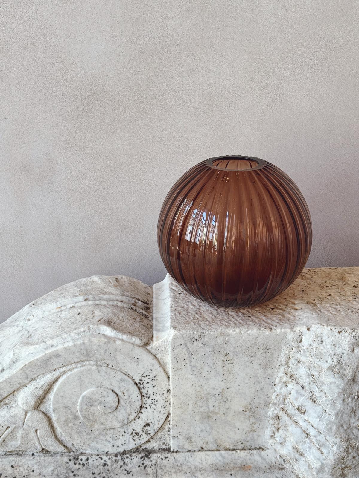 Hand-blown Murano Large Rigata Sphere Vase from the Fendi Casa Archive