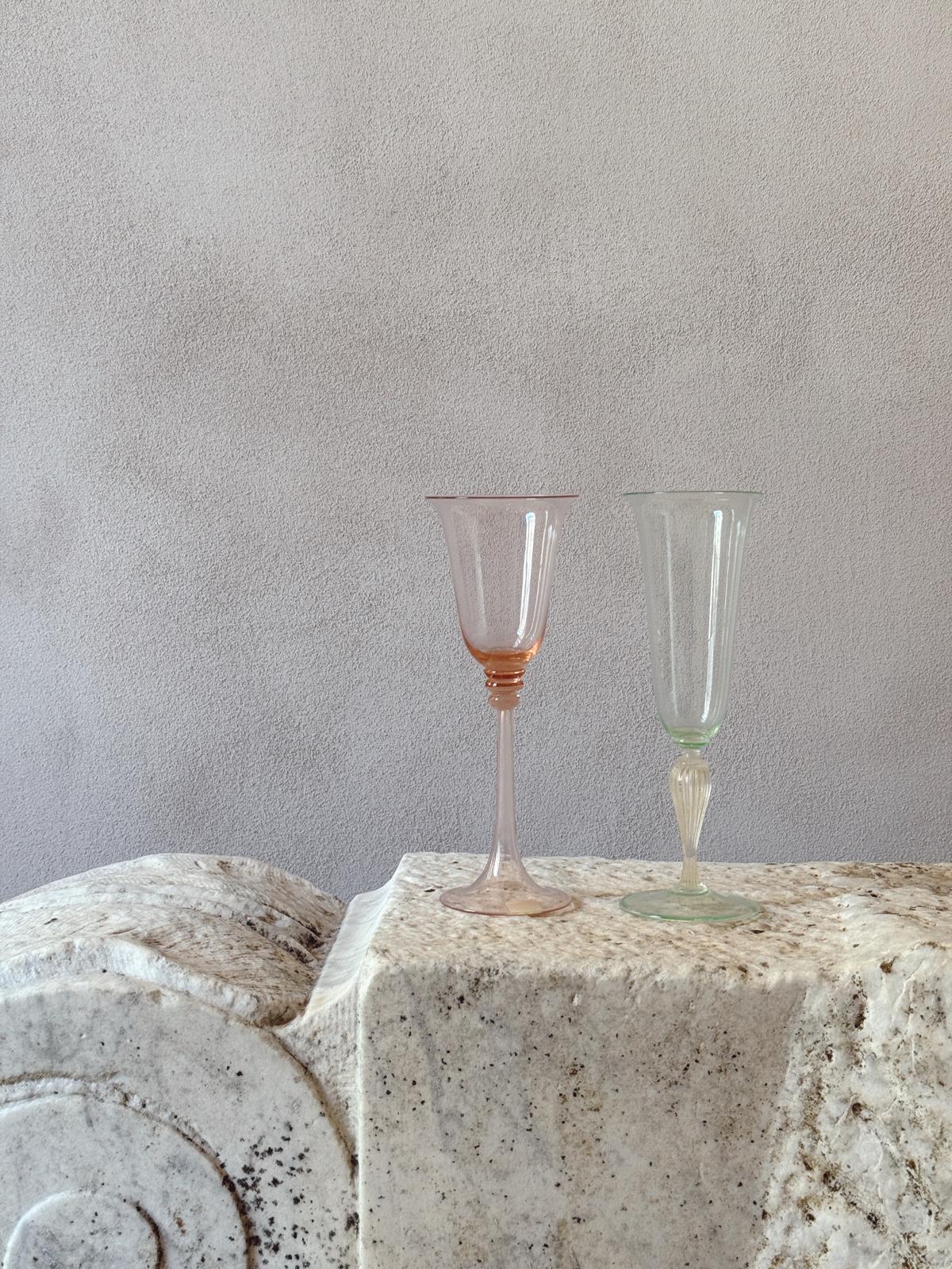 Perfectly Unmatched 1930s Marchesa Murano Prosecco Glasses (Set of 8)
