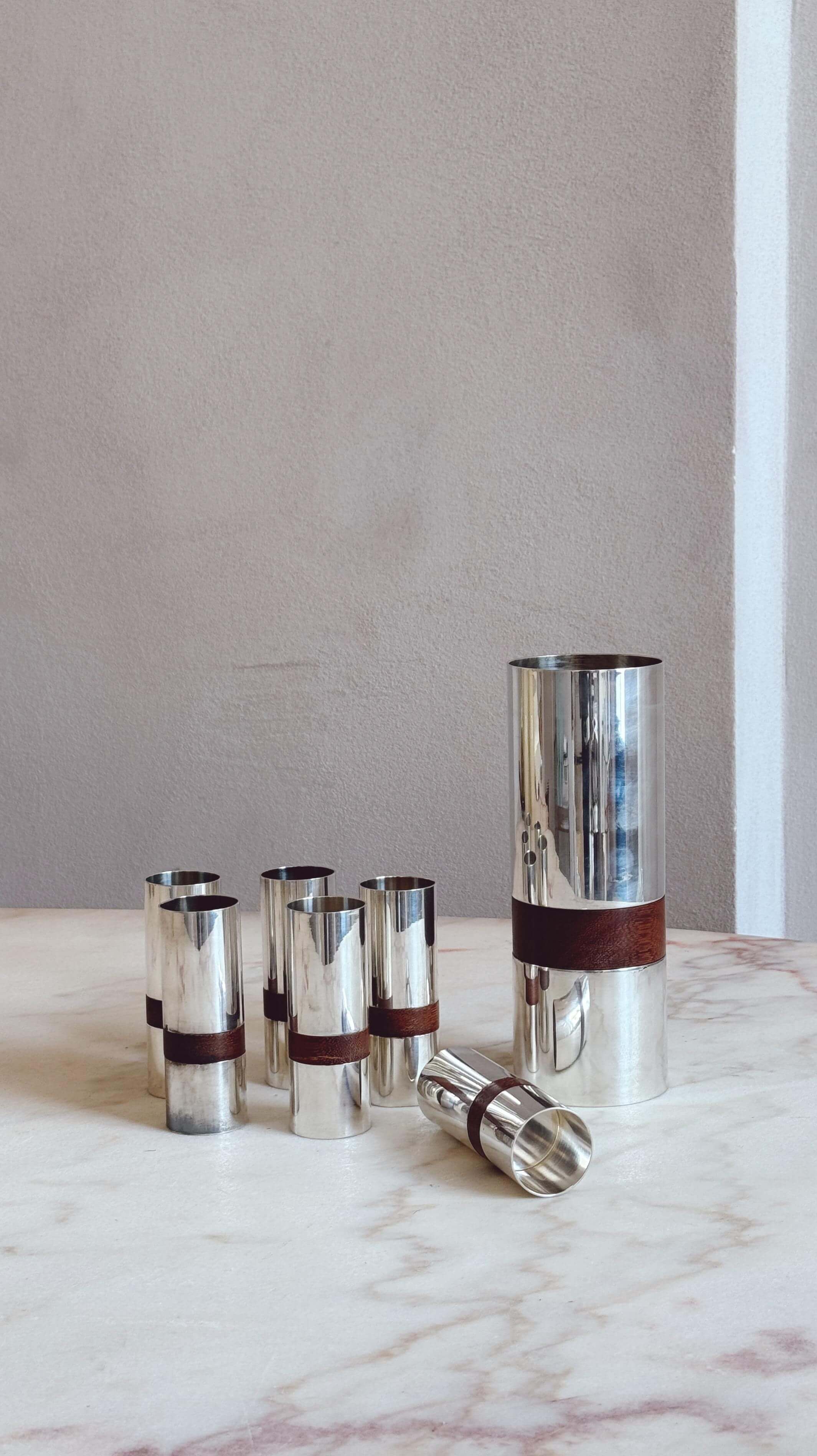 1960s Lino Sabattini for Christofle Silver and Teak Cocktail Set