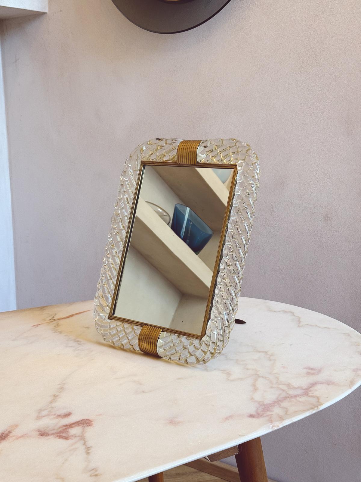 Pair of 1940s & 50s Venetian Peach & Transparent Murano Glass Frames with Mirror by Seguso, Vetri D'Arte & Venini