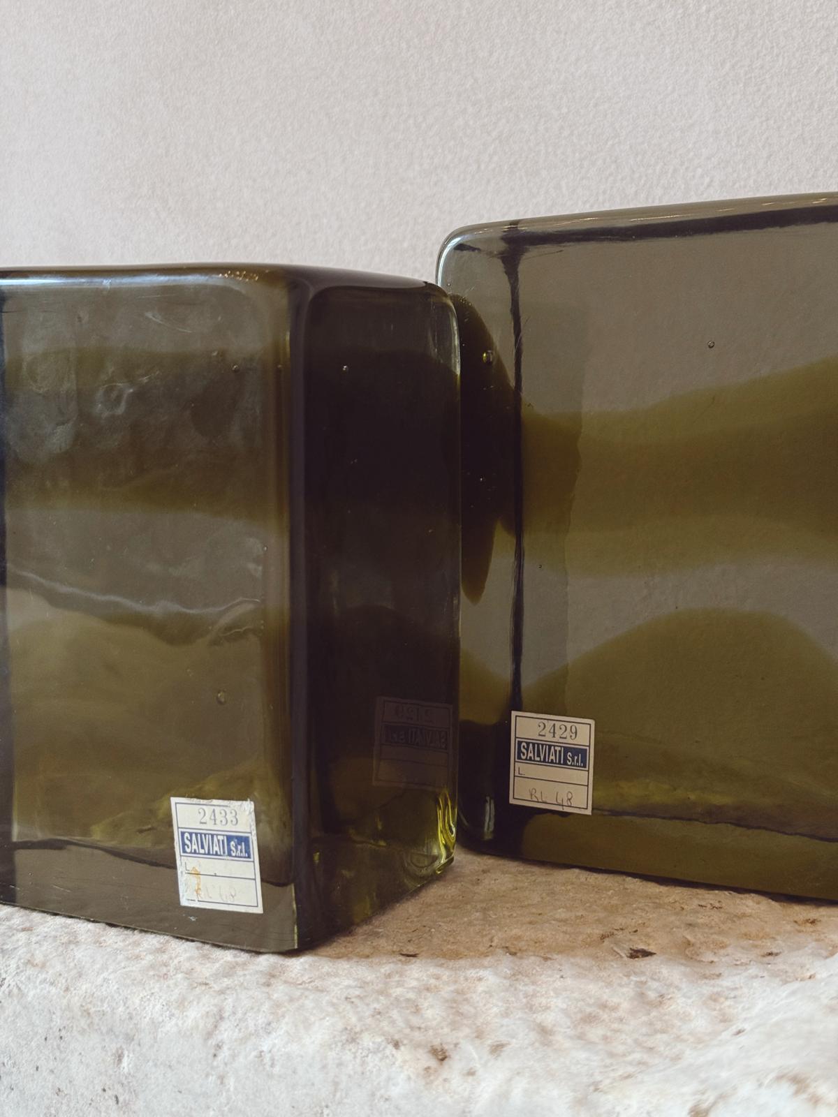 Pair of 1960s Salviati Olive Green Murano Glass Ornaments