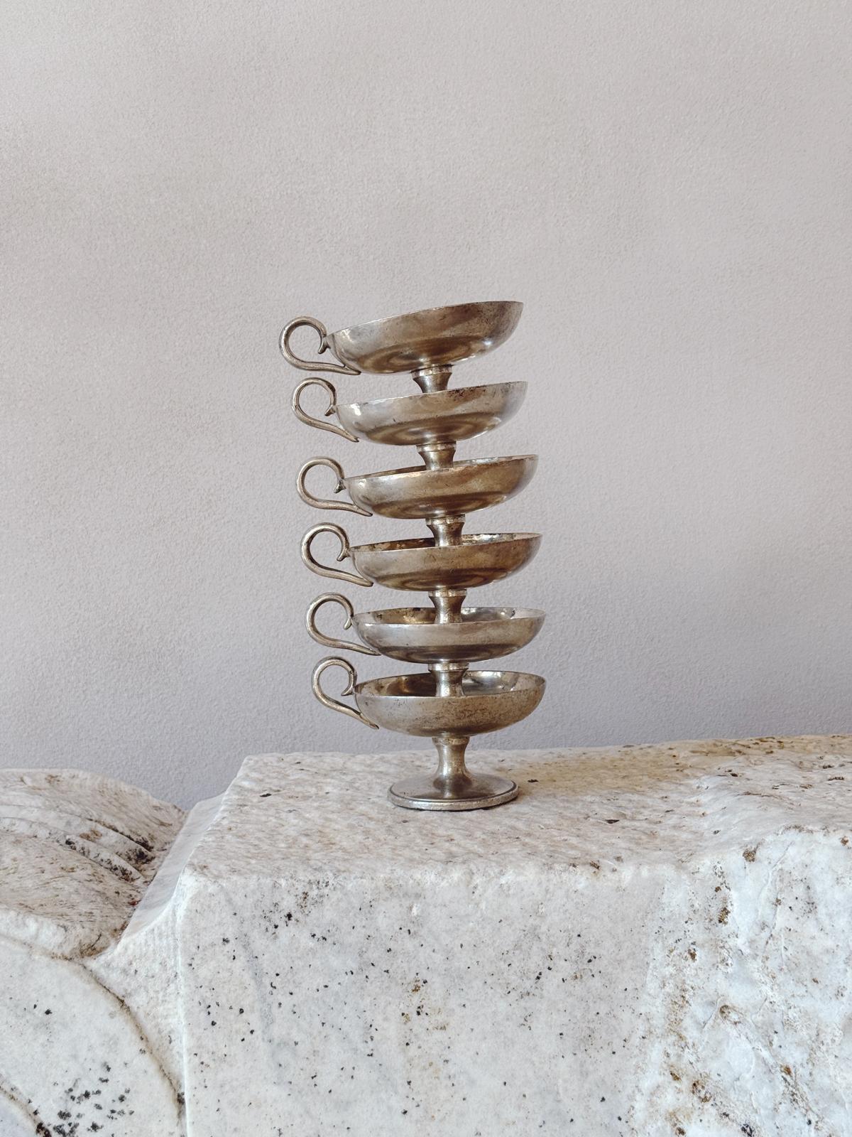 1940s Set of Six Metal Gelato Bowls with Handle by Fratelli Calderoni