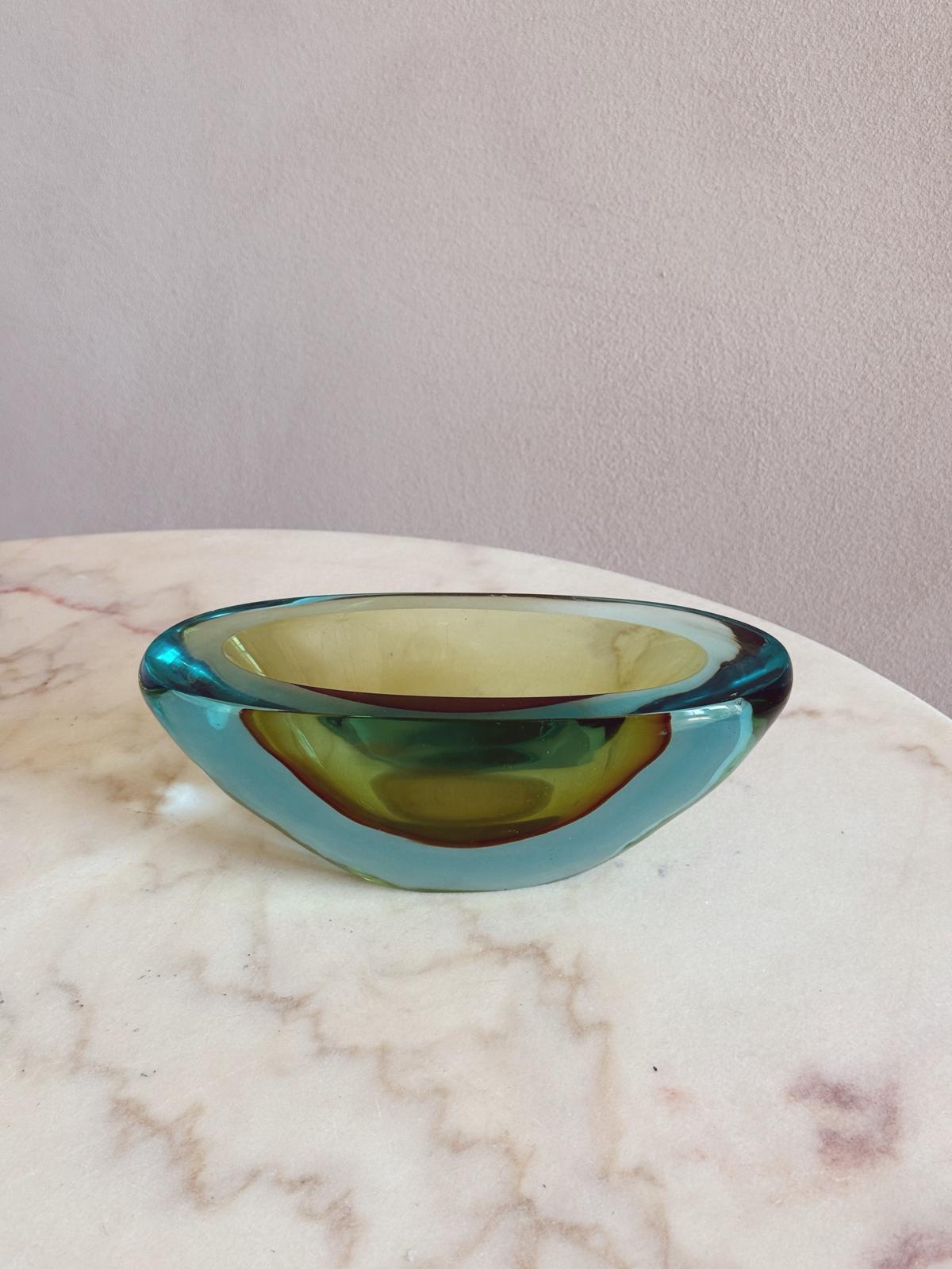 1970s Turquoise and green sommerso Flavio Poli Bowl