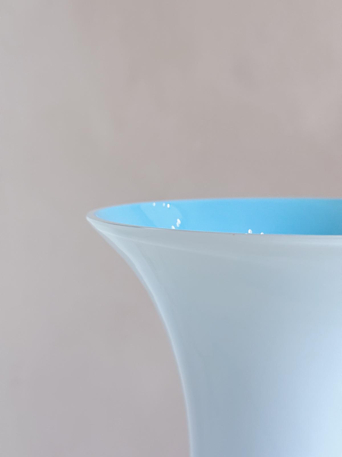 Pair of Powder Blue and Green Hand-blown Murano Glass Venini Vases, 1980s