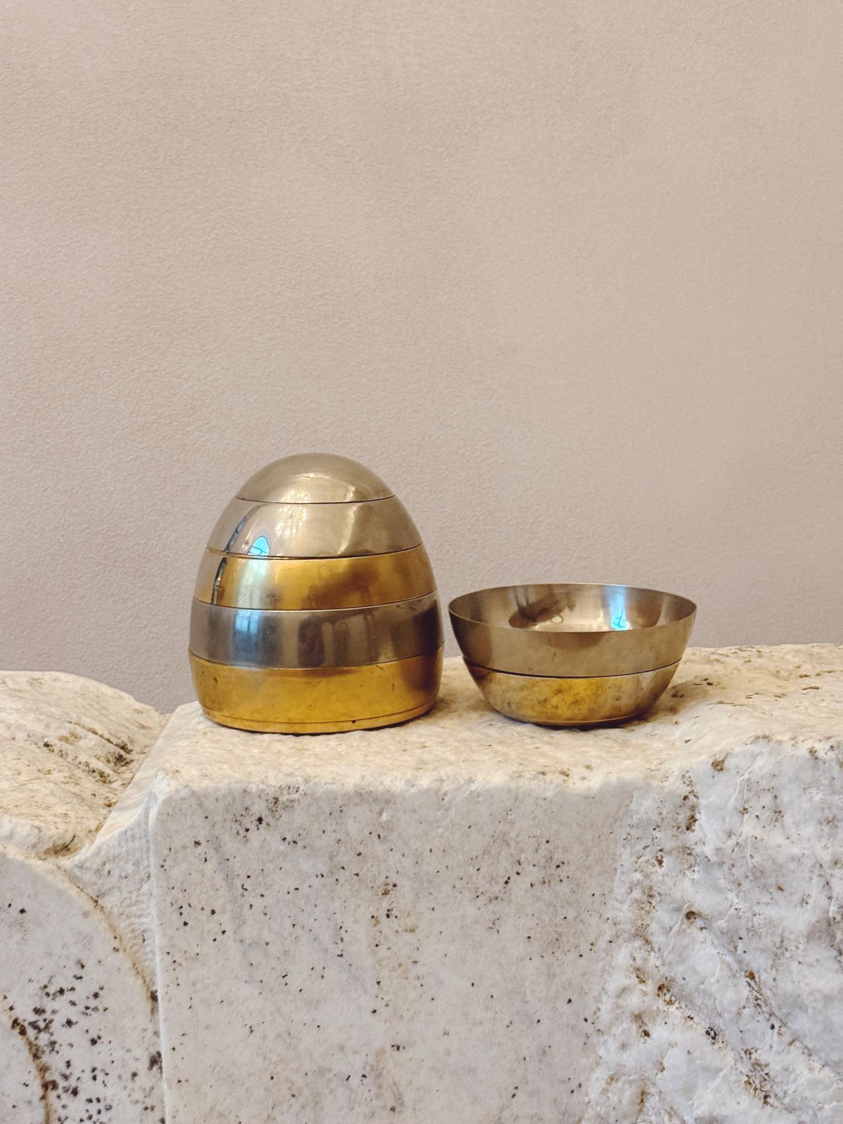 1970s Tommaso Barbi Brass & Silver Egg (Bowls)
