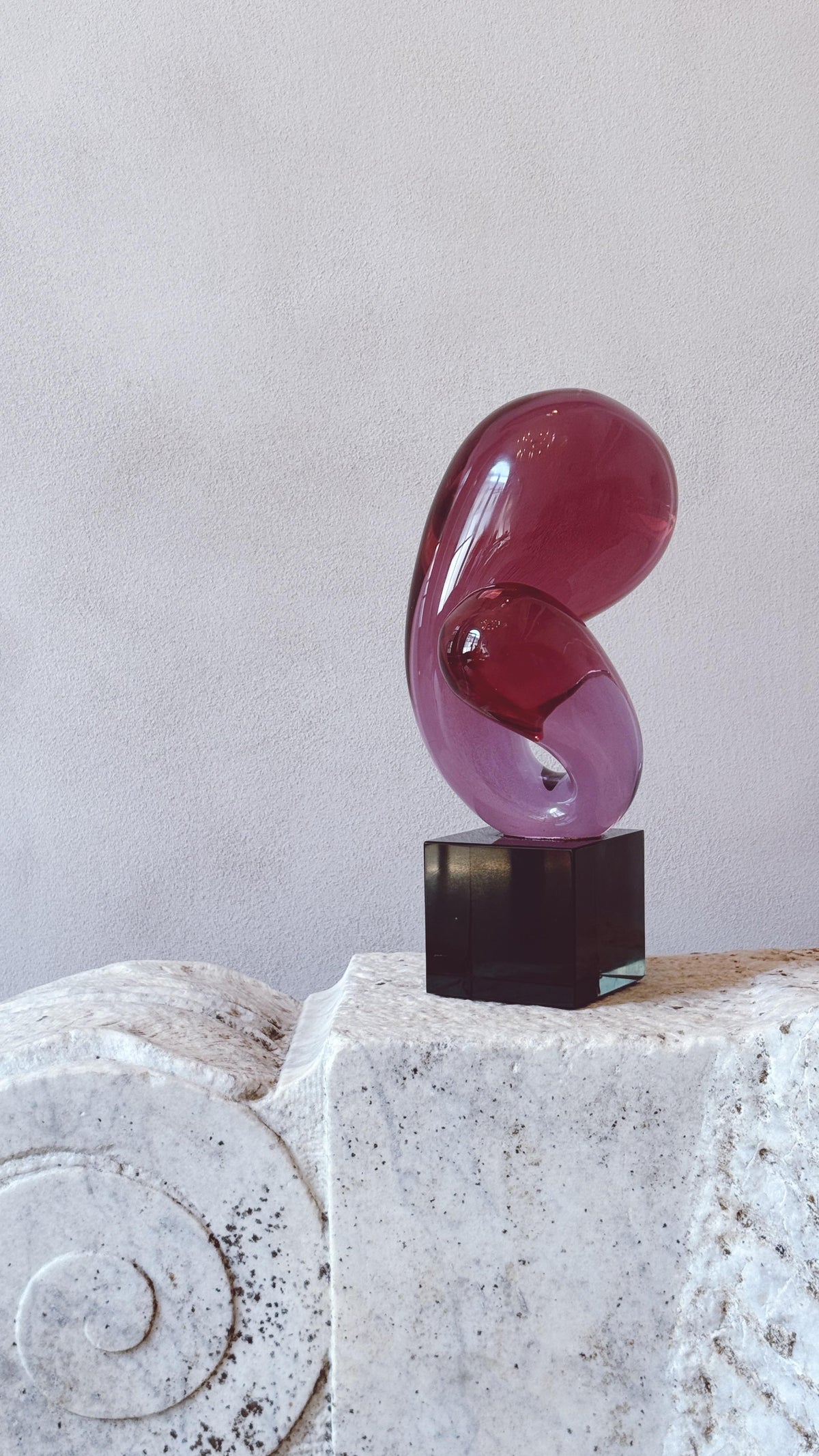 1980s Pink Abstract Glass Sculpture by Renato Anatra