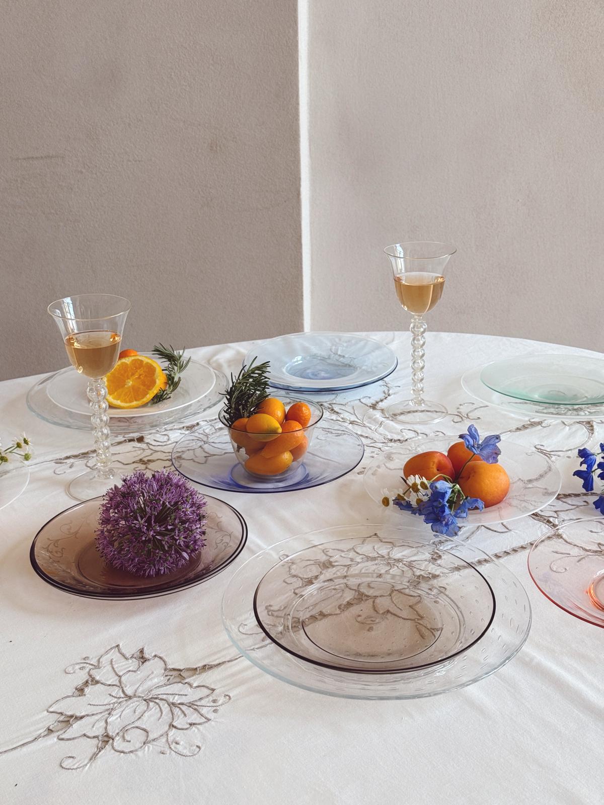 1950s Hand-embroidered Tablecloth with 6 Napkins