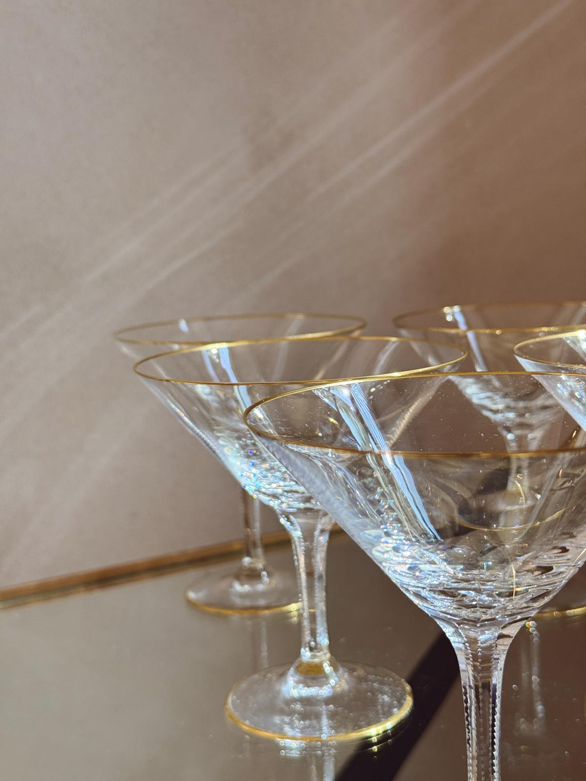 Set of 6 Venetian Cenedese Gold rimmed Cocktail Glasses
