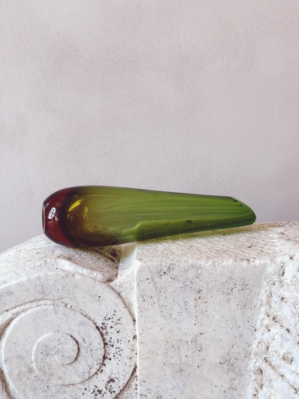 1970s Tall Green Sommerso Murano Glass Vase