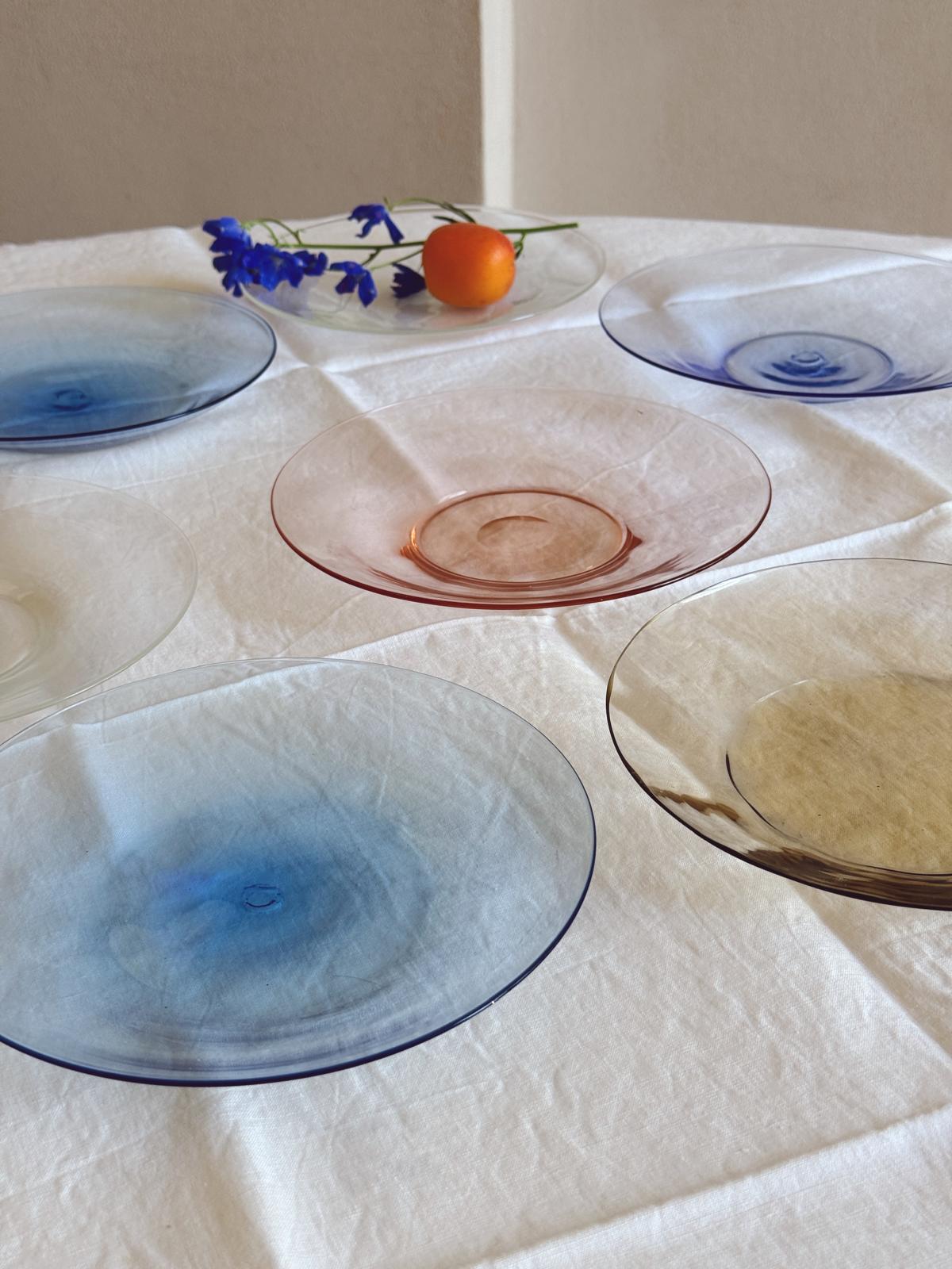 Perfectly Unmatching: Set of 8 1950s Multicolour Hand-blown Murano Glass Fruit Plates, Signed Seguso