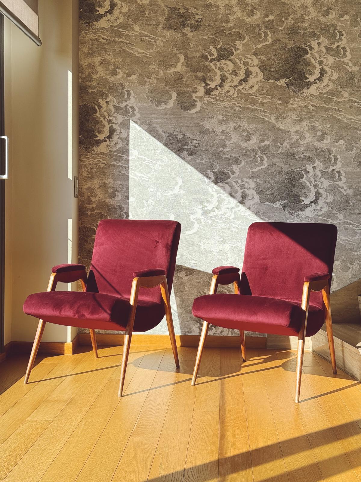 Pair of 1960s Italian Armchairs in Plum Dedar Velvet