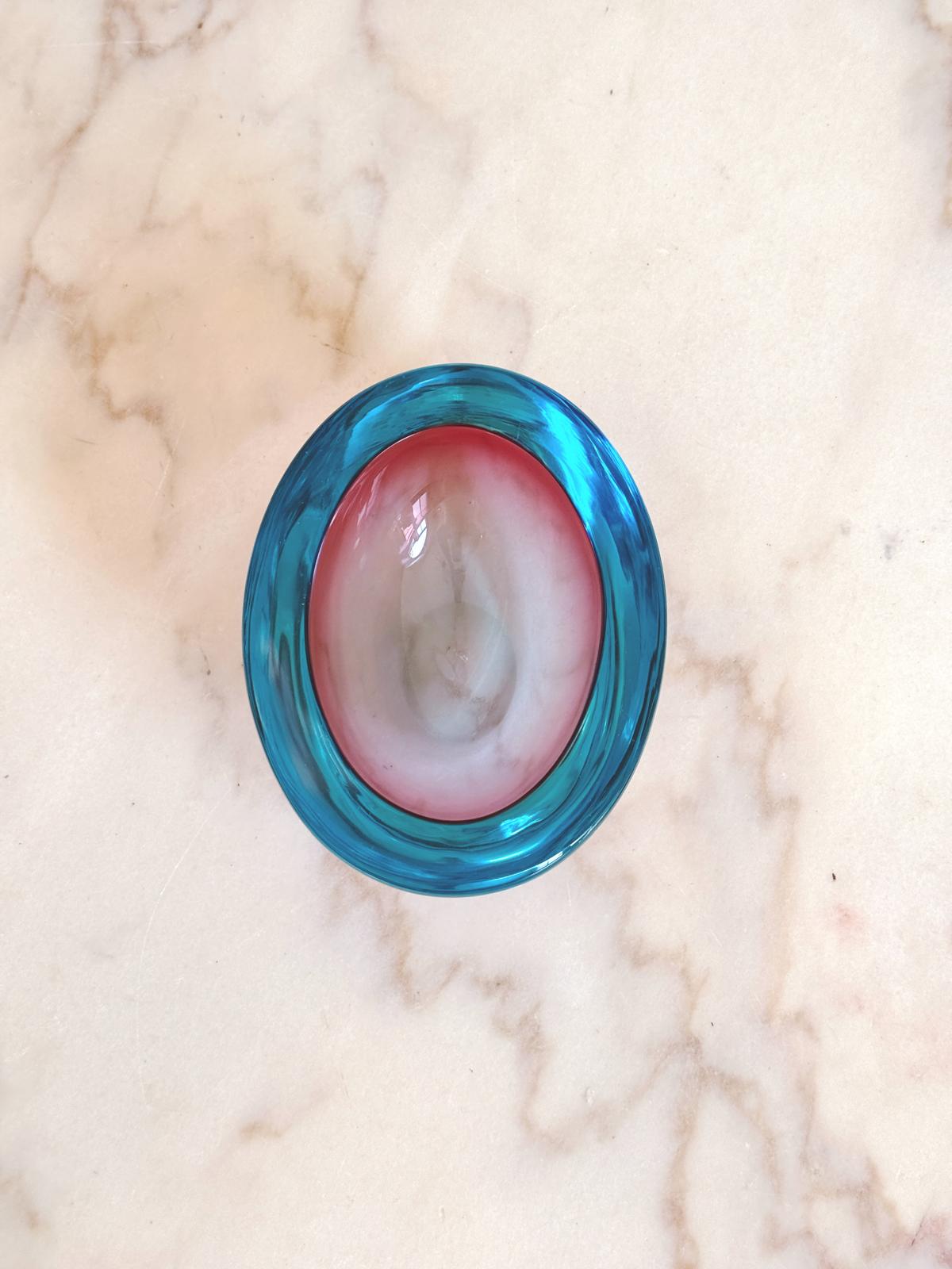 1970s Pink and turquoise sommerso bowl