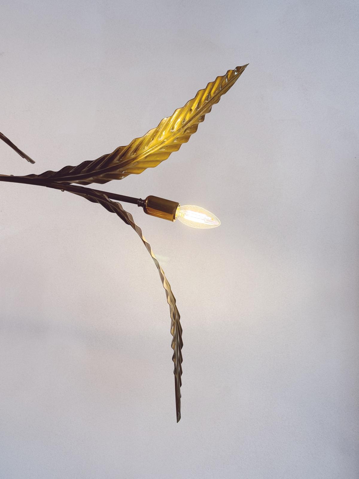 1960s Extra Large Brass Bamboo Leaf Floor Lamp