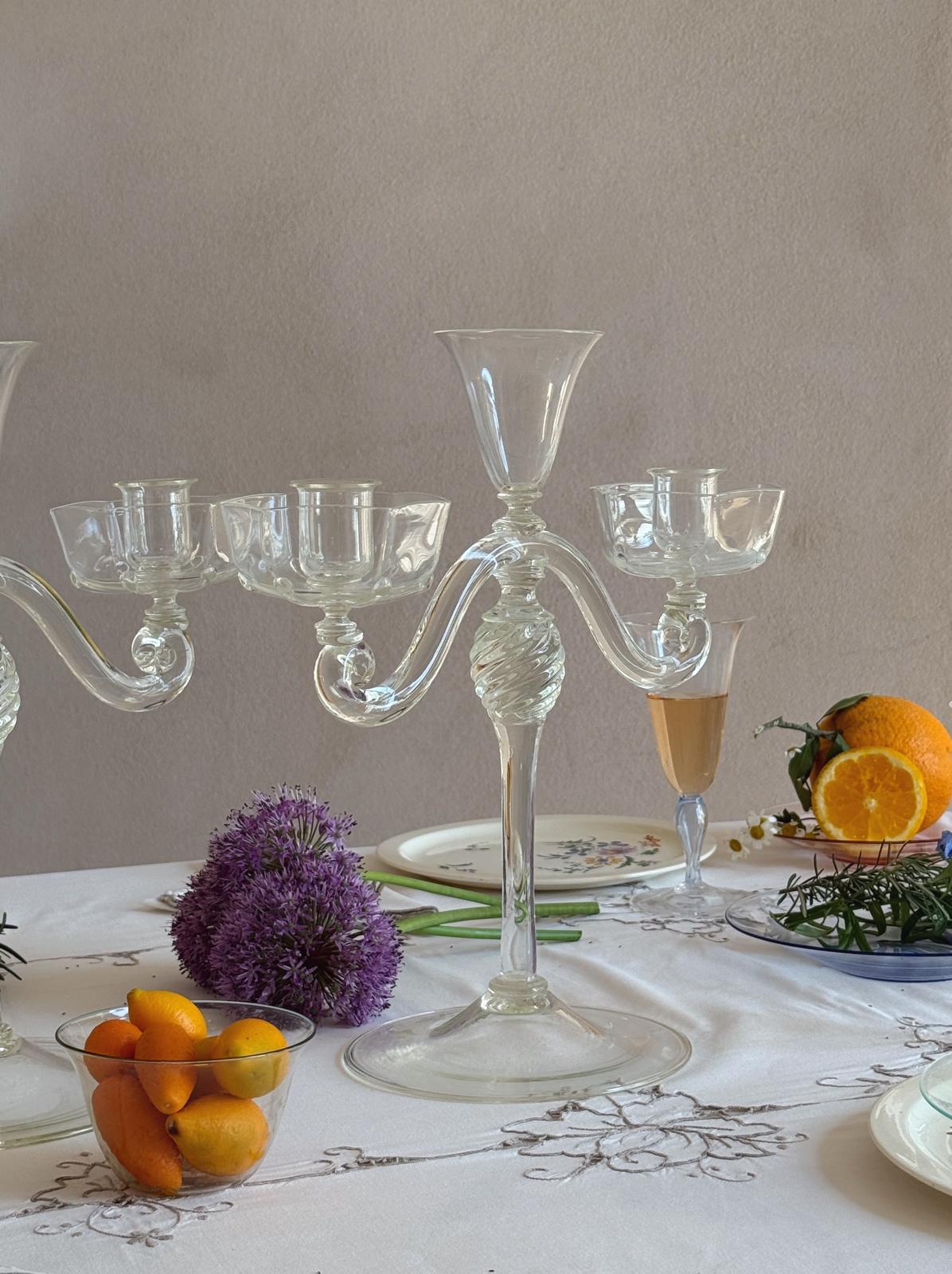 Pair of Hand-Blown Murano Glass Candelabra by Pauly & Co, 1940s