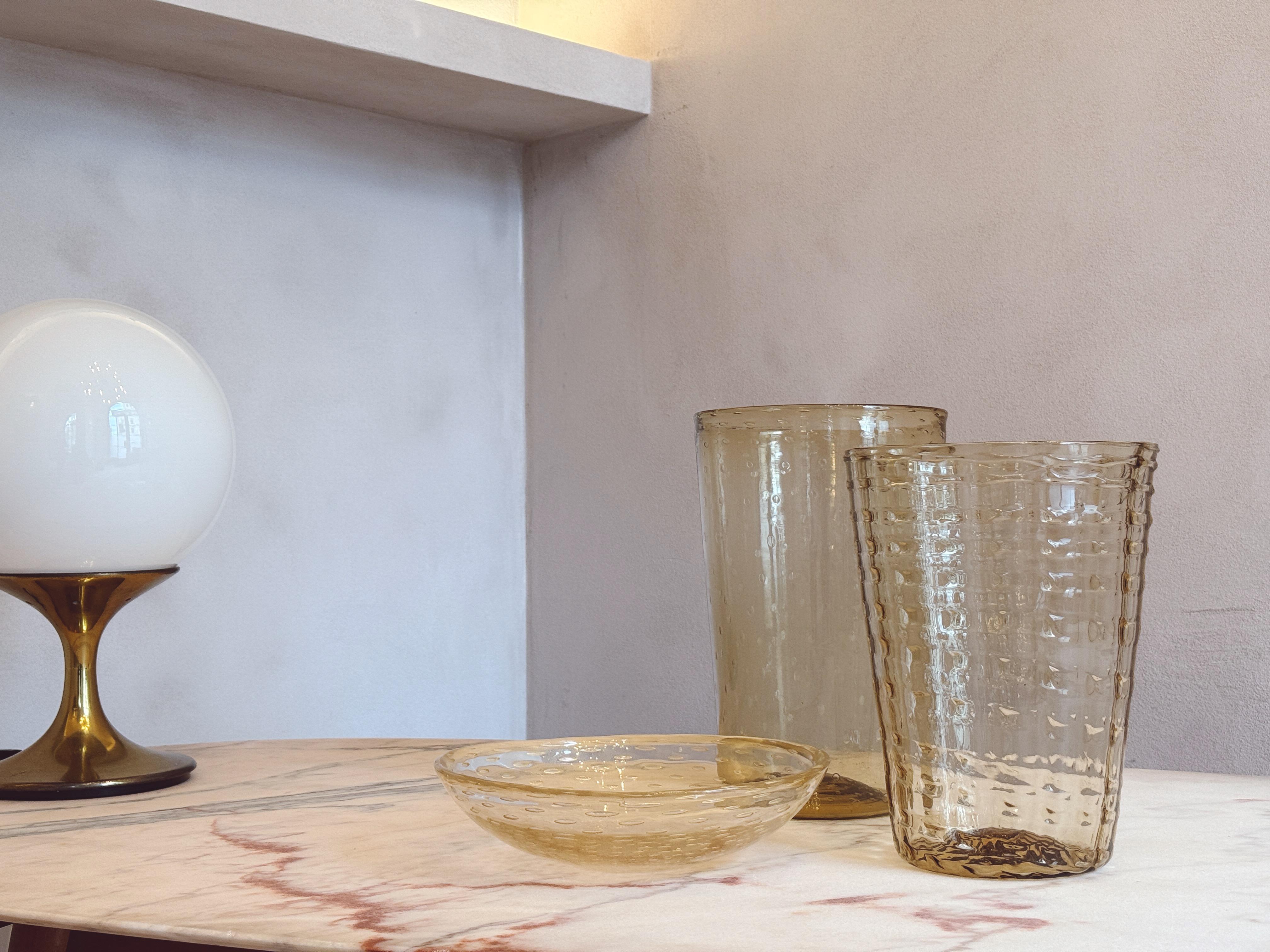 1920s Vittorio Zecchin Pale Yellow Very Tall Hand-blown Murano Glass Strisce Vase