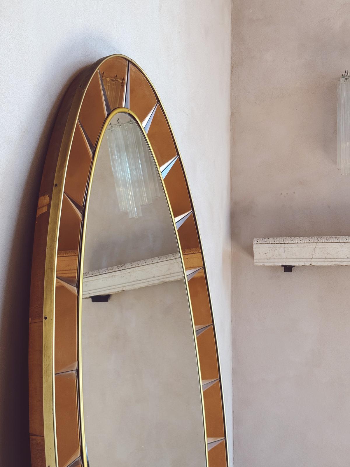 1960s Rose Glass Crystal Art Floor Length Mirror