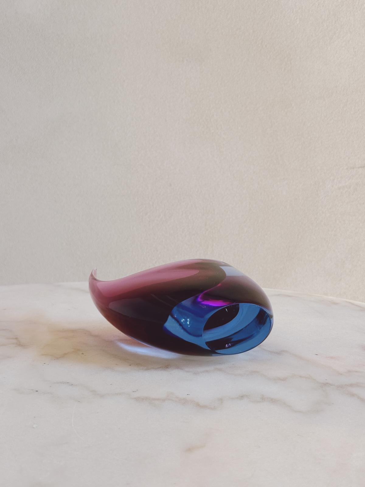 1970s Blue and Purple Sommerso Murano Glass Curled Vase