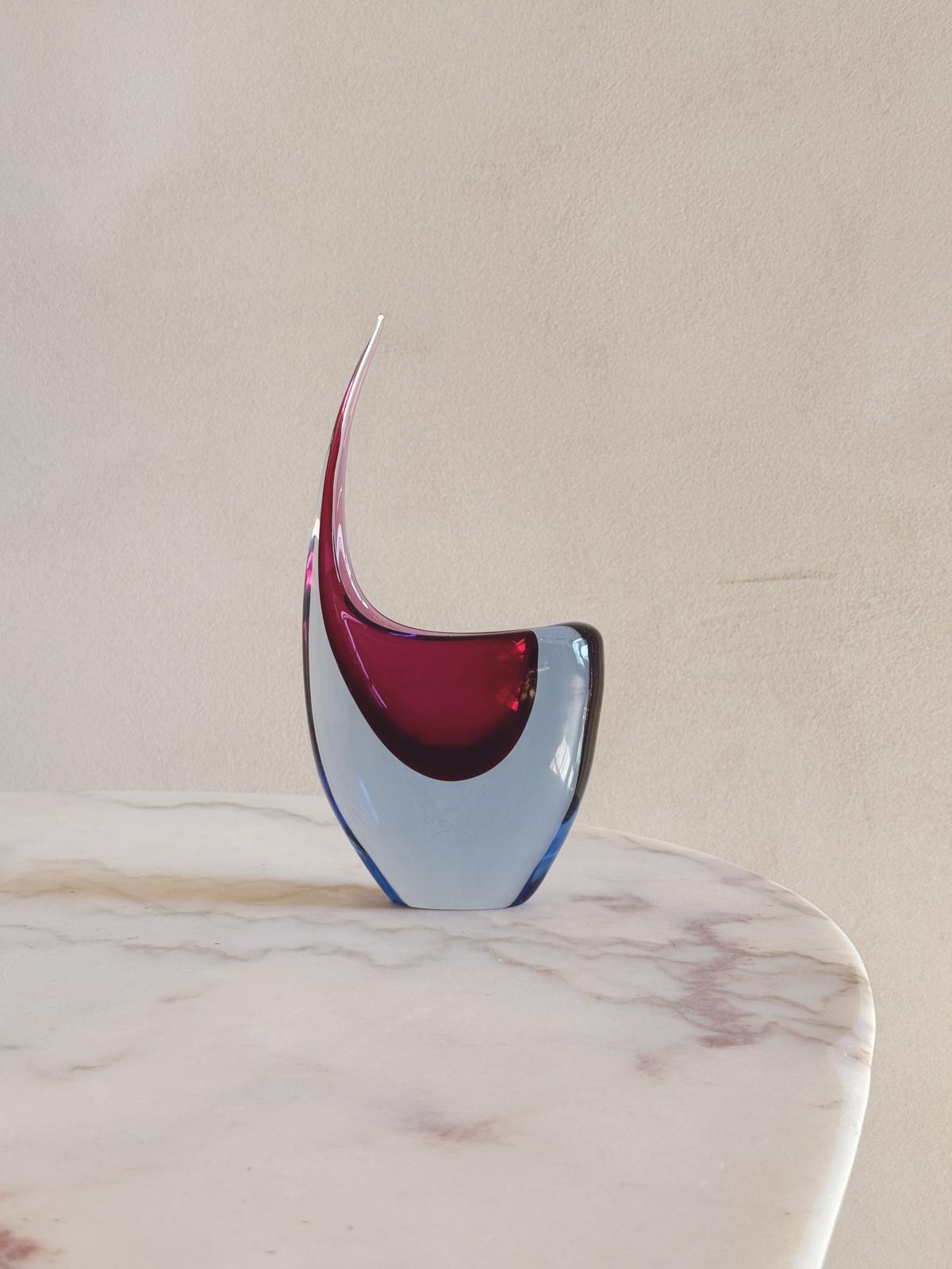 1970s Blue and Purple Sommerso Murano Glass Curled Vase