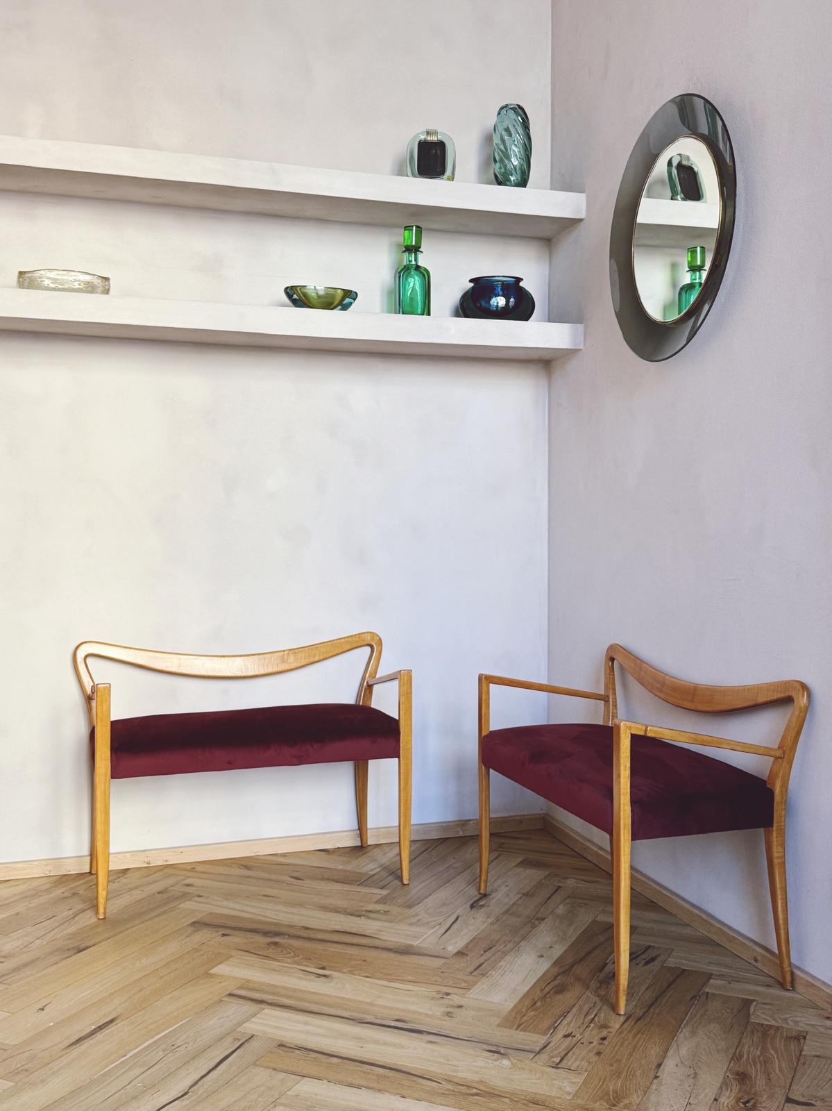 Pair of 1940s Guglielmo Ulrich Chairs in Burgundy Velvet