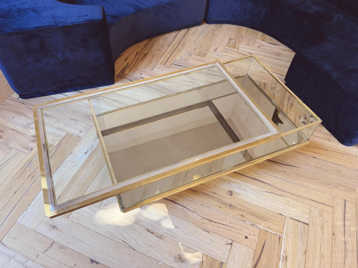 1960s Brass and Glass Coffee Table with sliding top