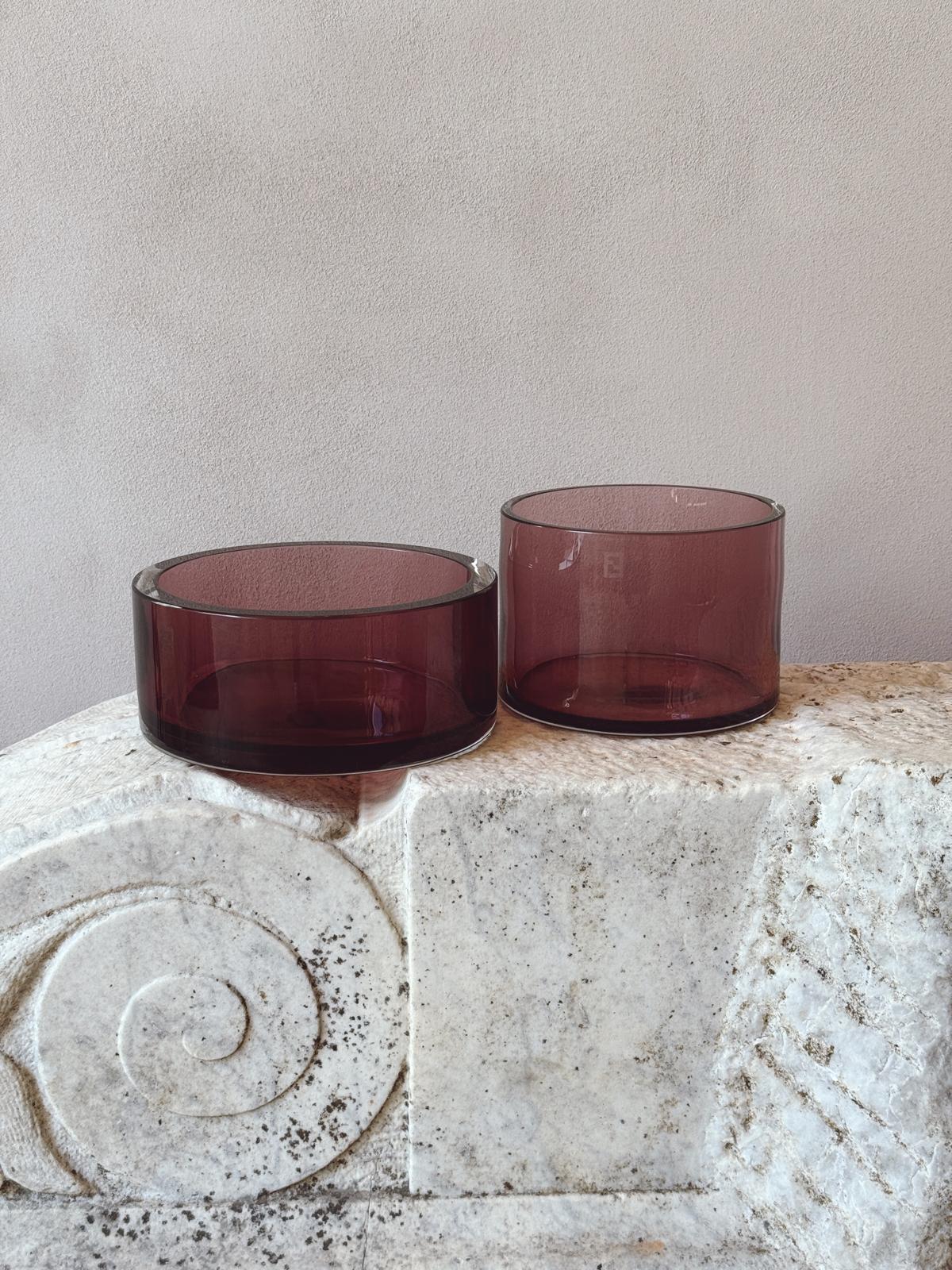 Pair of Murano Glass Dark Pink Bowls - Fendi Casa Archive